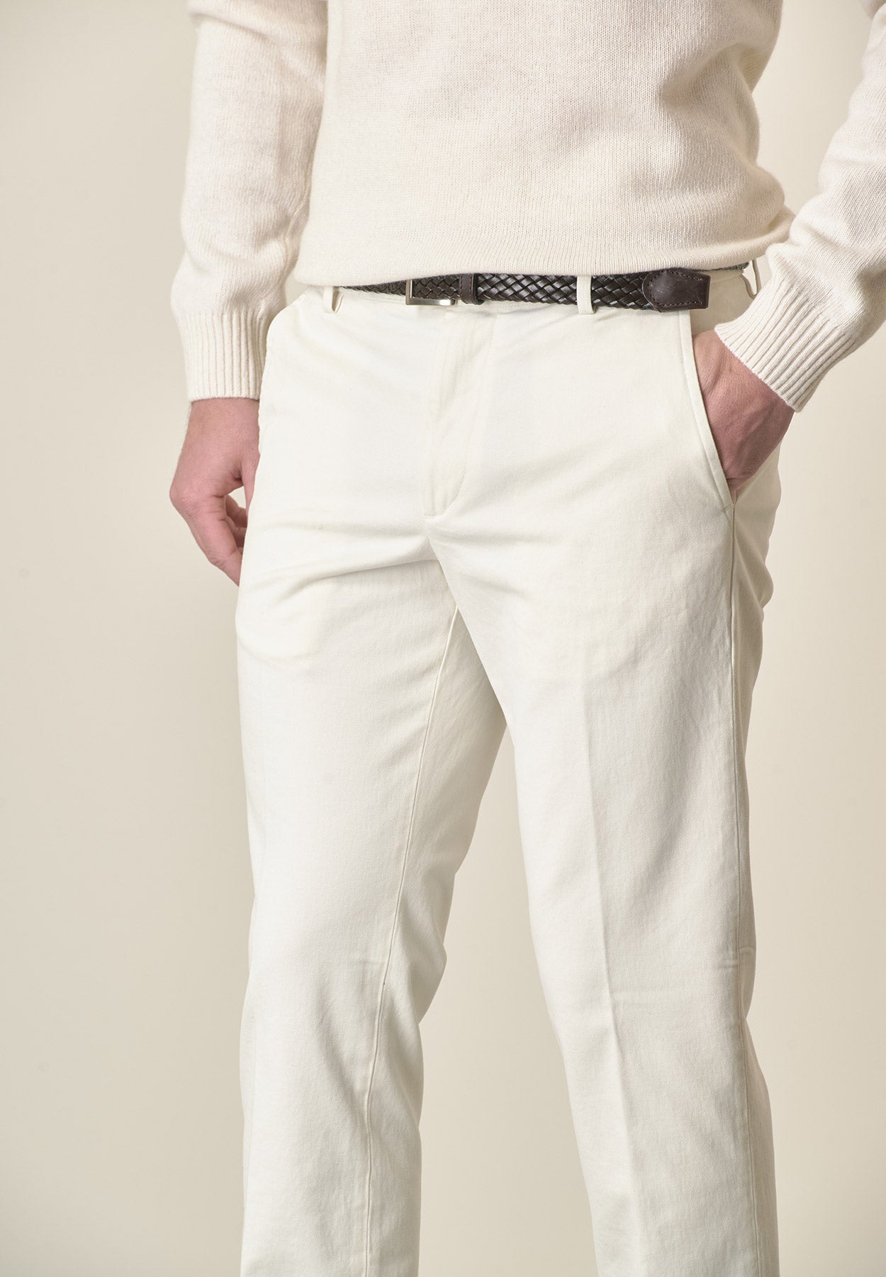 Pantalone burro sartoriale gabardina cotone regular fit-Angelico