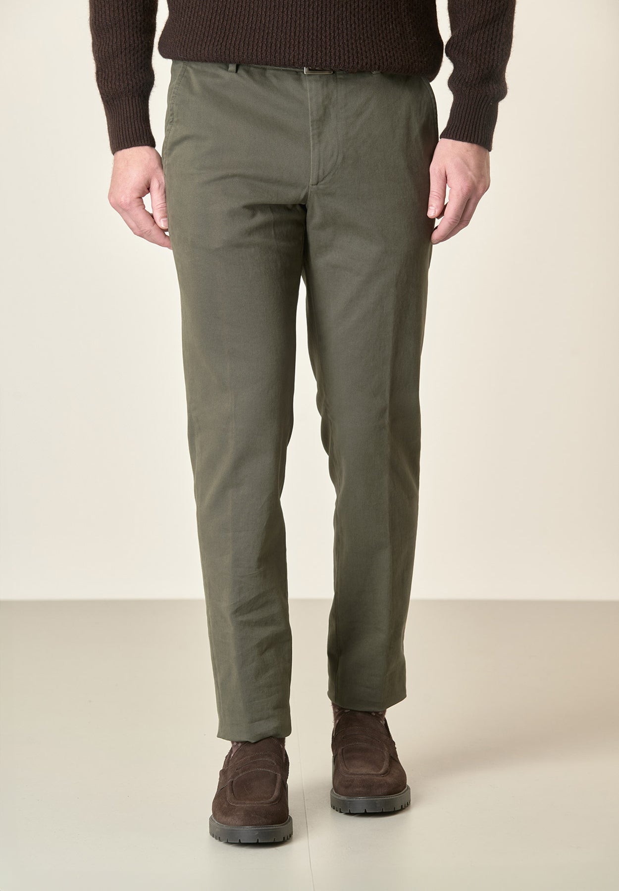 Pantalone verde militare sartoriale gabardina cotone regular fit-Angelico