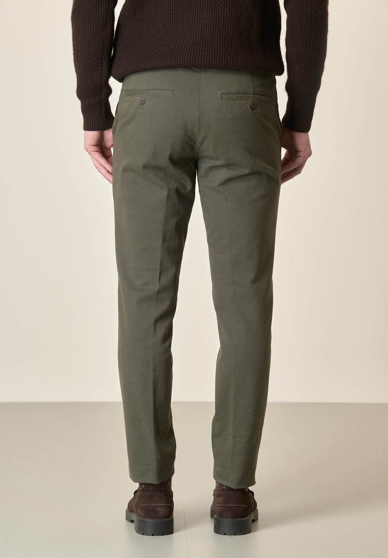 Pantalone verde militare sartoriale gabardina cotone regular fit-Angelico