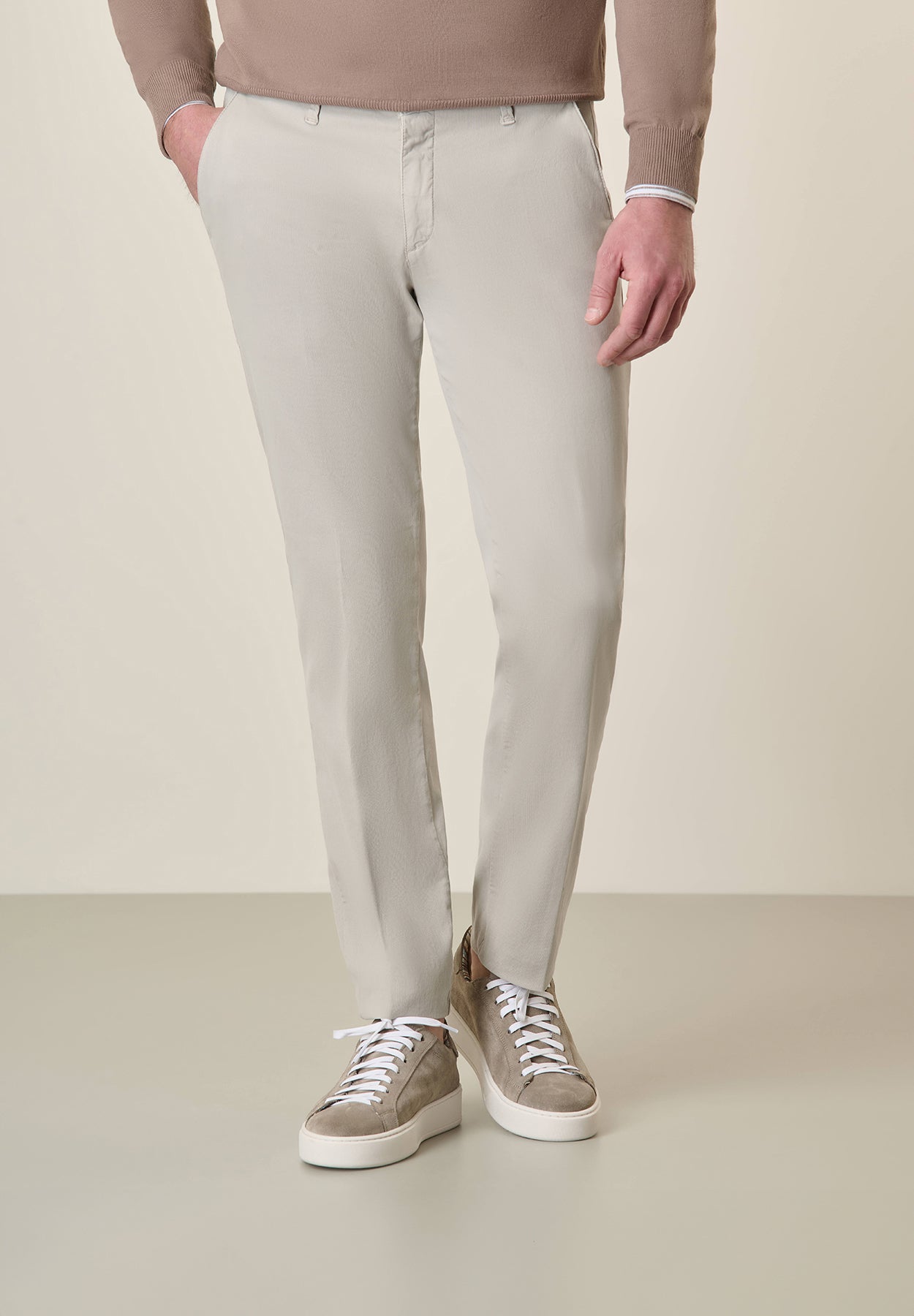 Pantalone grigio cotone tencel stretch slim fit