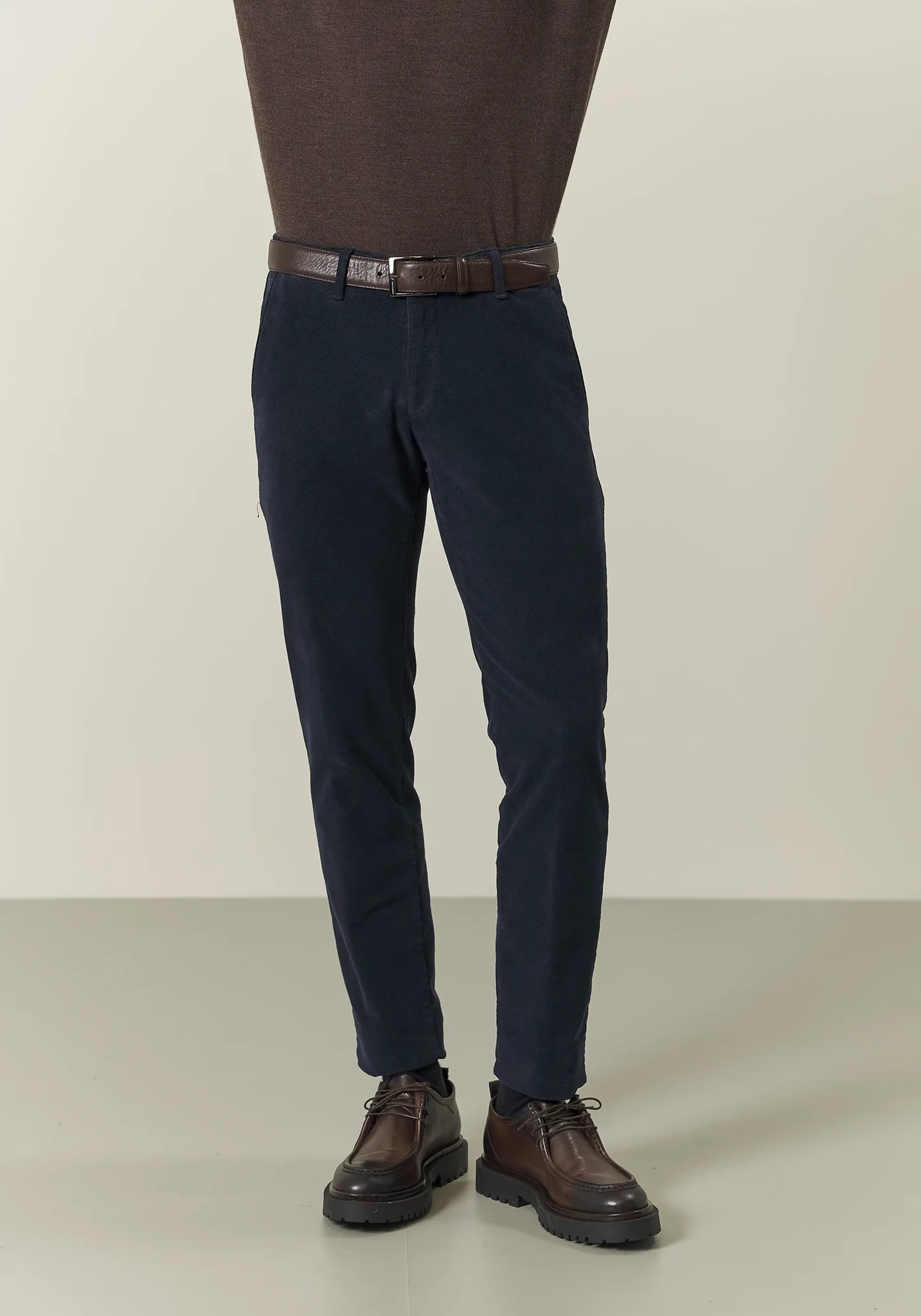 Pantalone blu fustagno cotone jacquard slim fit