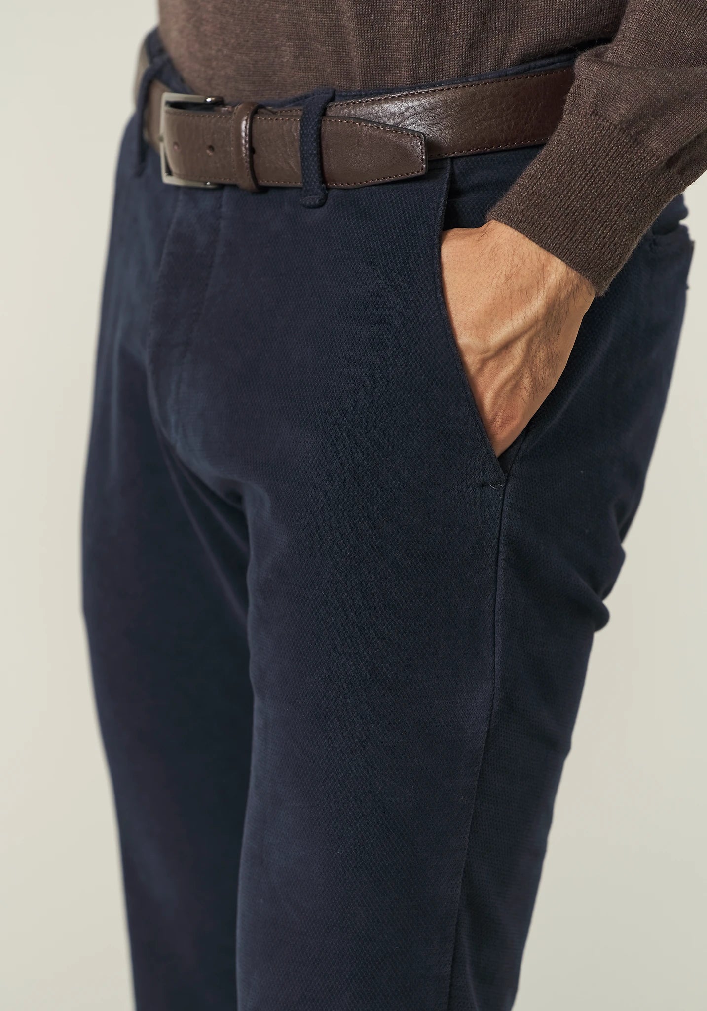 Pantalone blu fustagno cotone jacquard slim fit