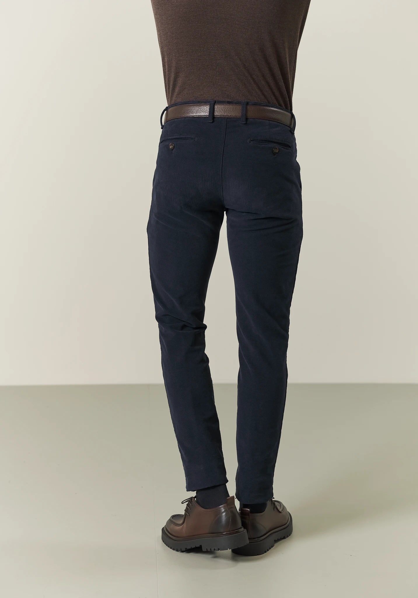Pantalone blu fustagno cotone jacquard slim fit