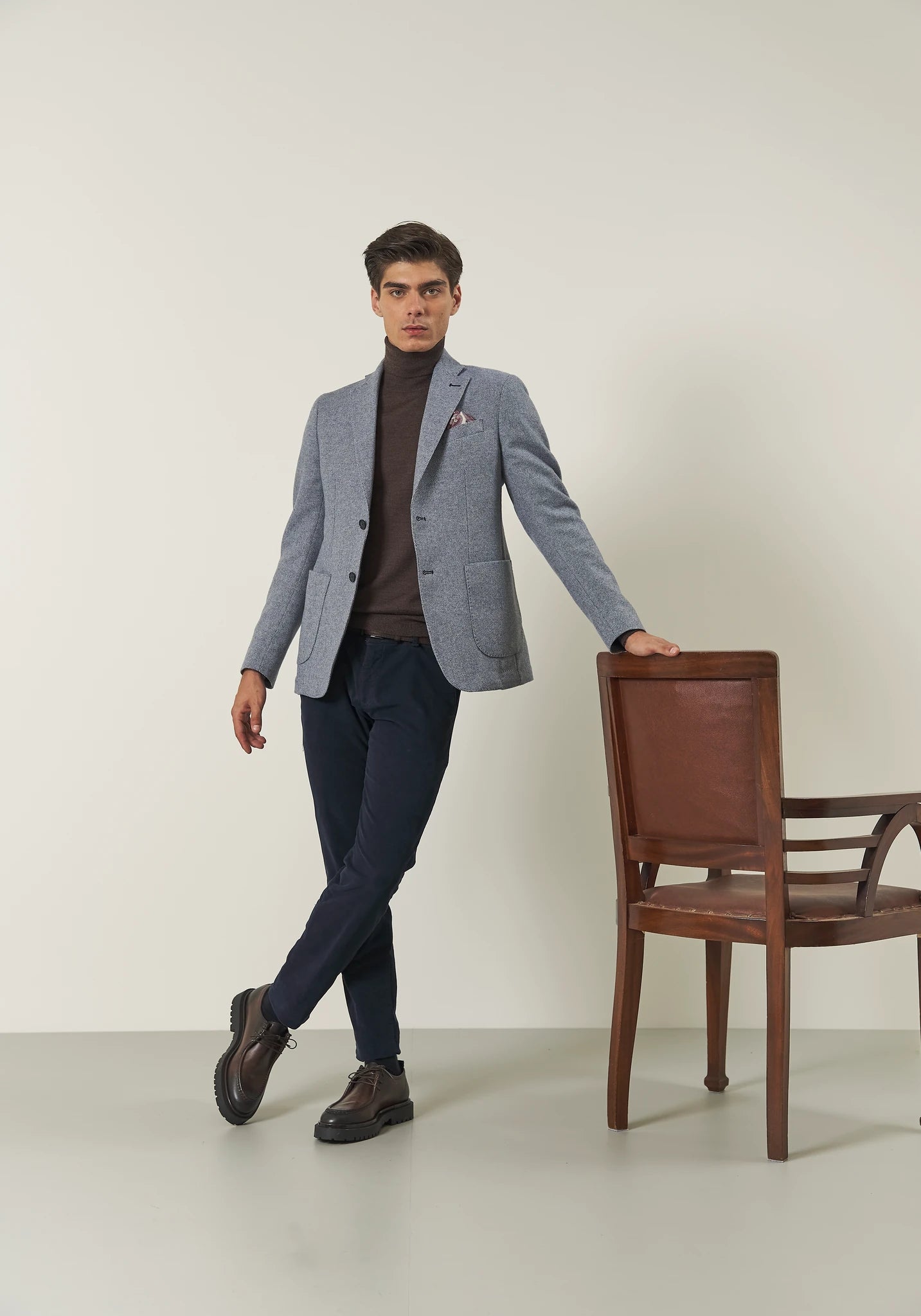Pantalone blu fustagno cotone jacquard slim fit