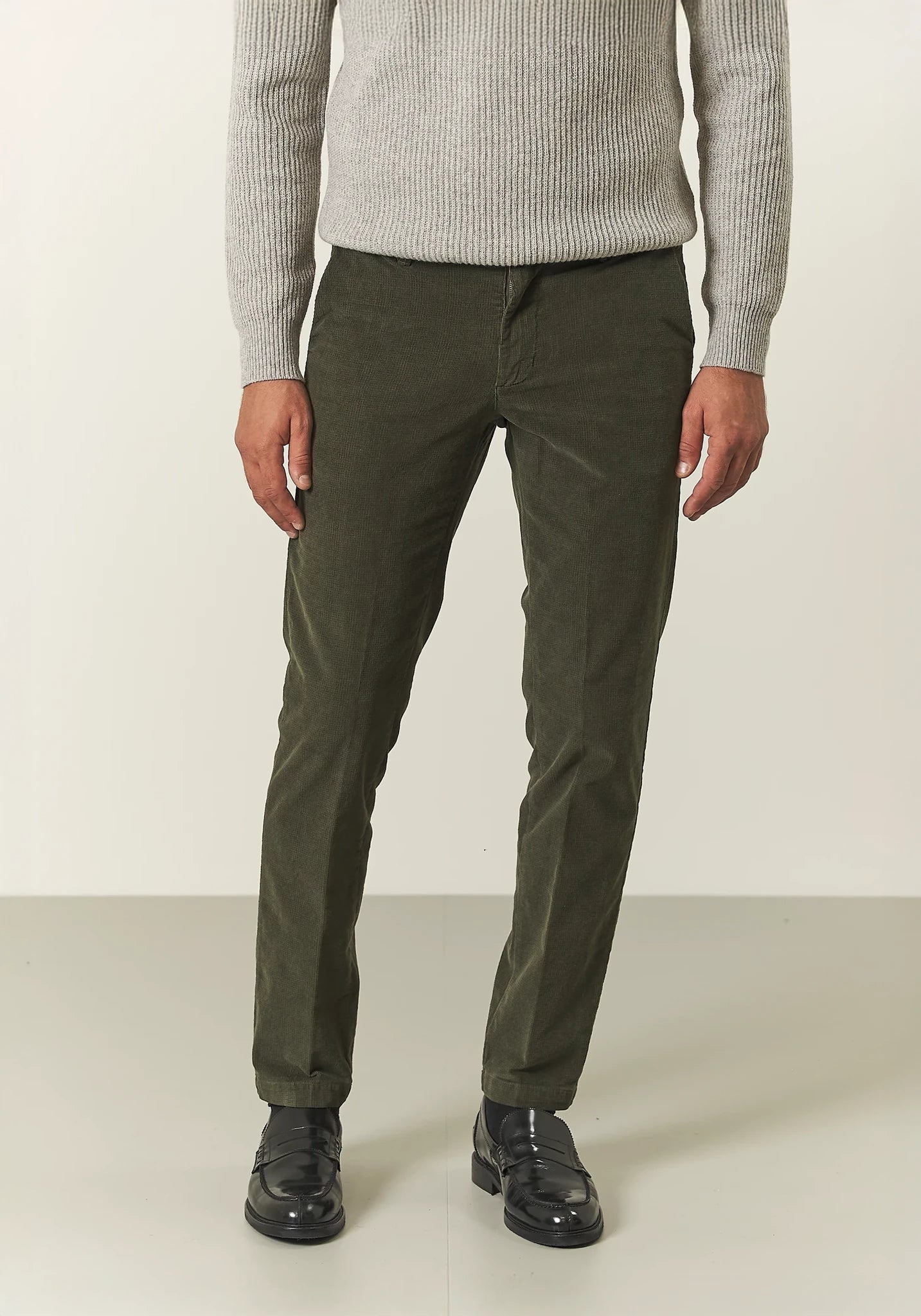 Pantalone verde militare fustagno jacquard slim fit