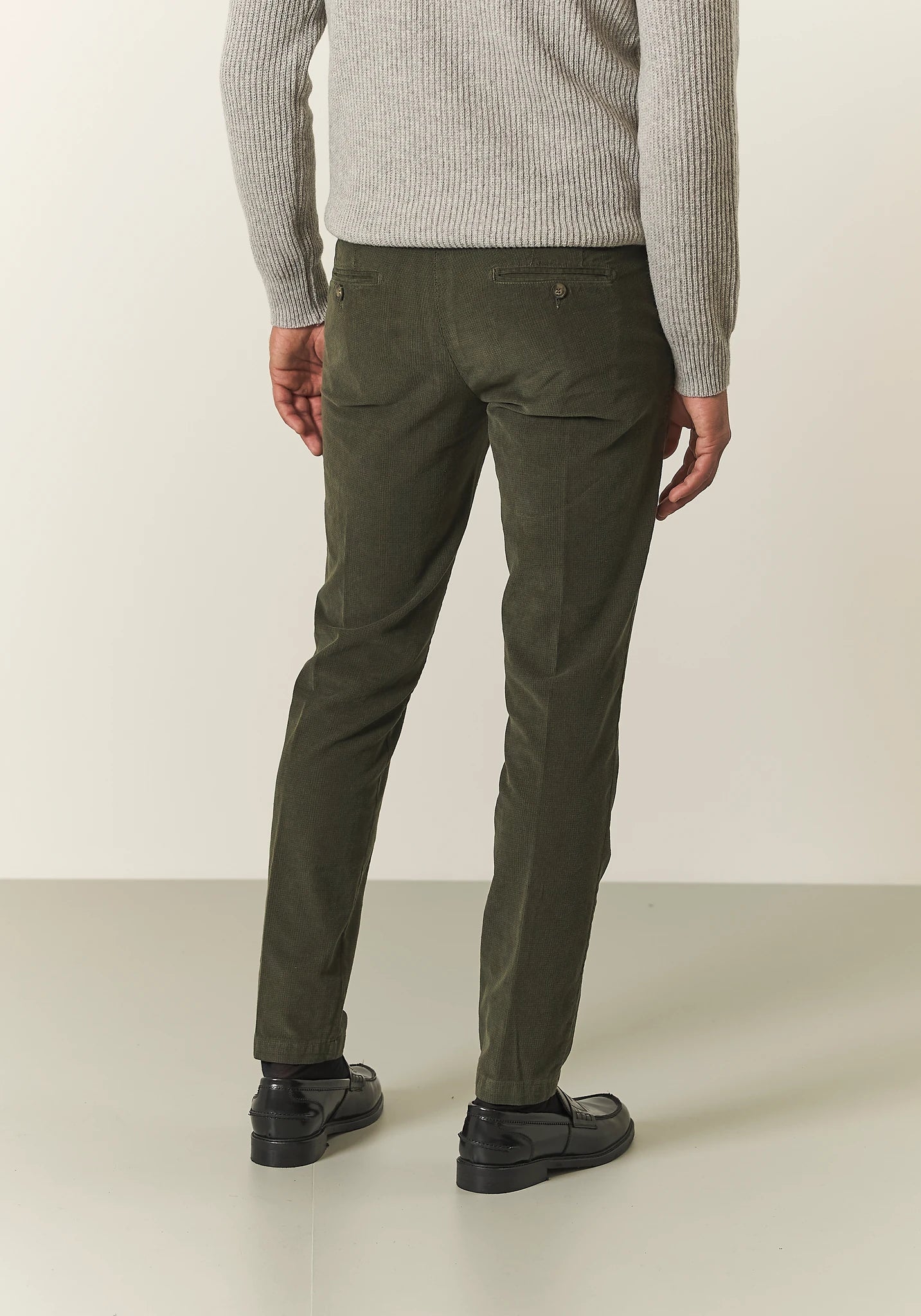 Pantalone verde militare fustagno jacquard slim fit