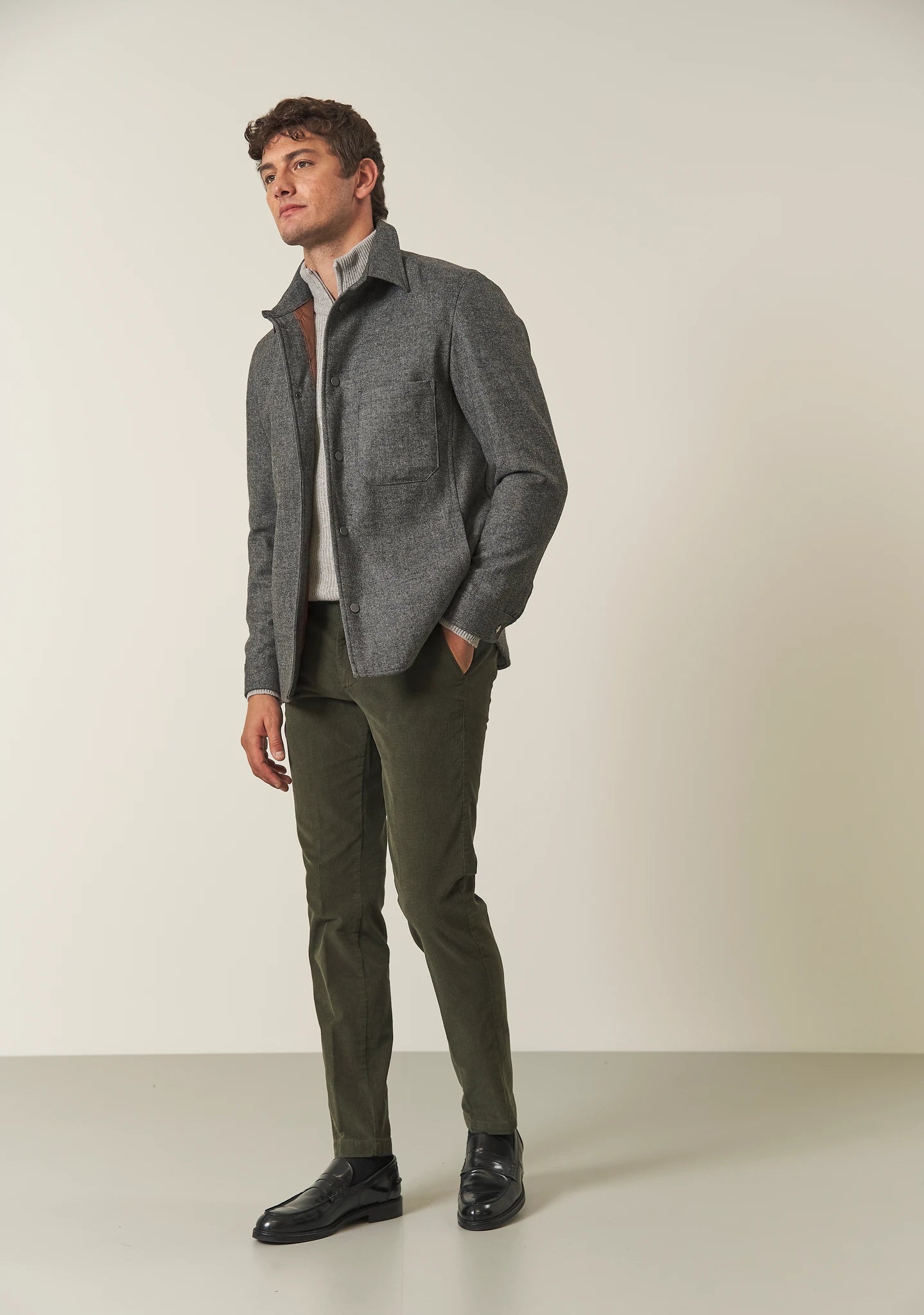 Pantalone verde militare fustagno jacquard slim fit