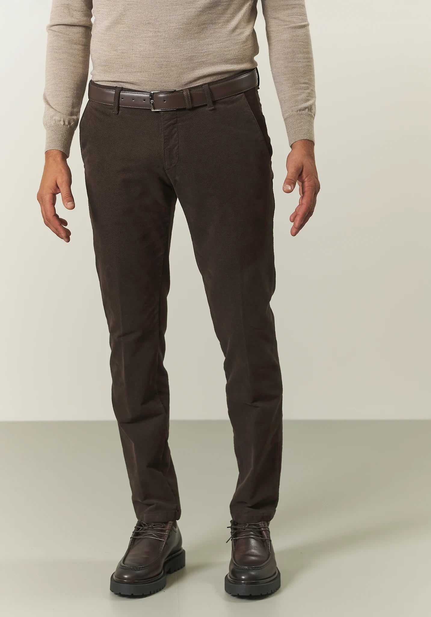 Pantalone marrone fustagno cotone jacquard slim fit