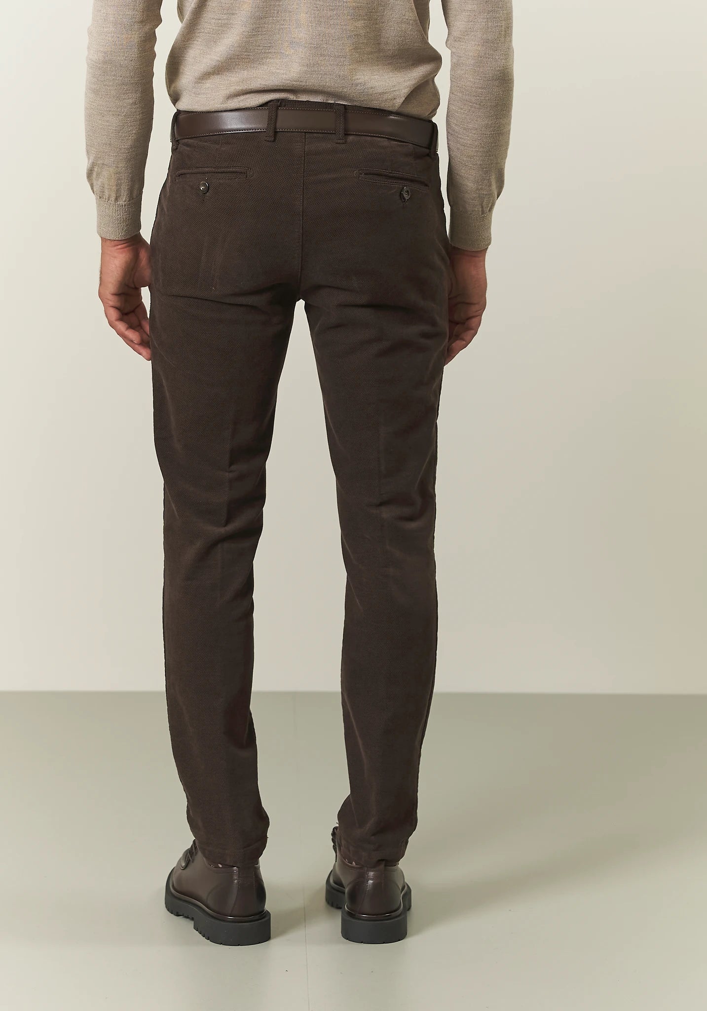 Pantalone marrone fustagno cotone jacquard slim fit