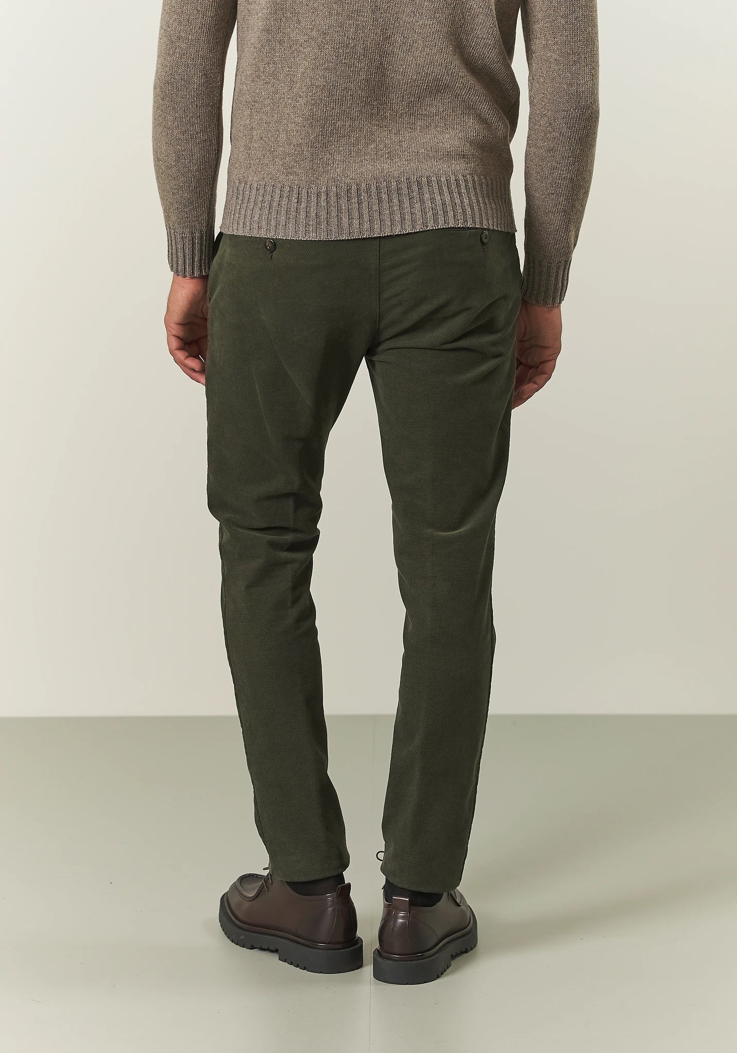 Pantalone verde fustagno cotone jacquard slim fit