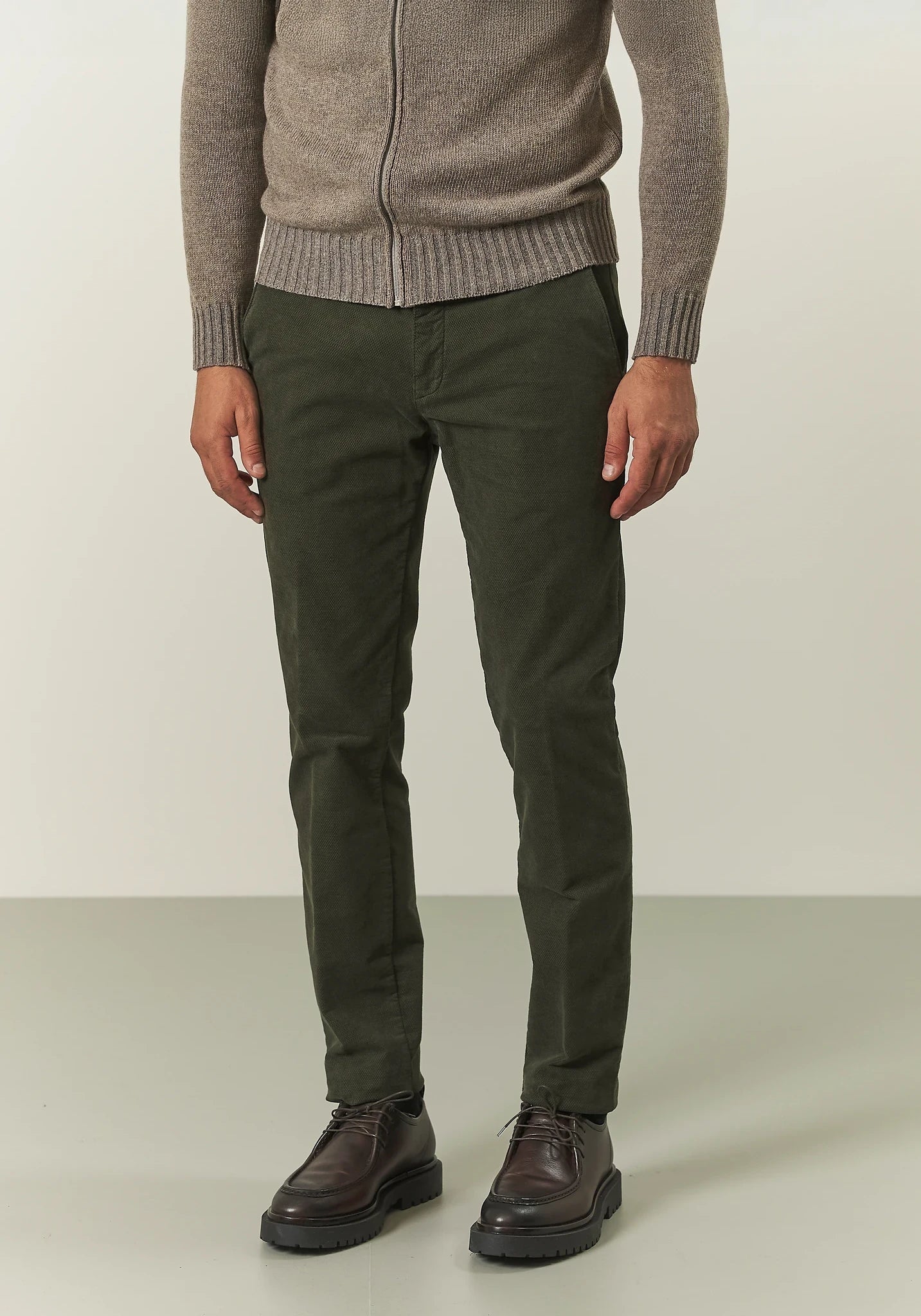 Pantalone verde fustagno cotone jacquard slim fit