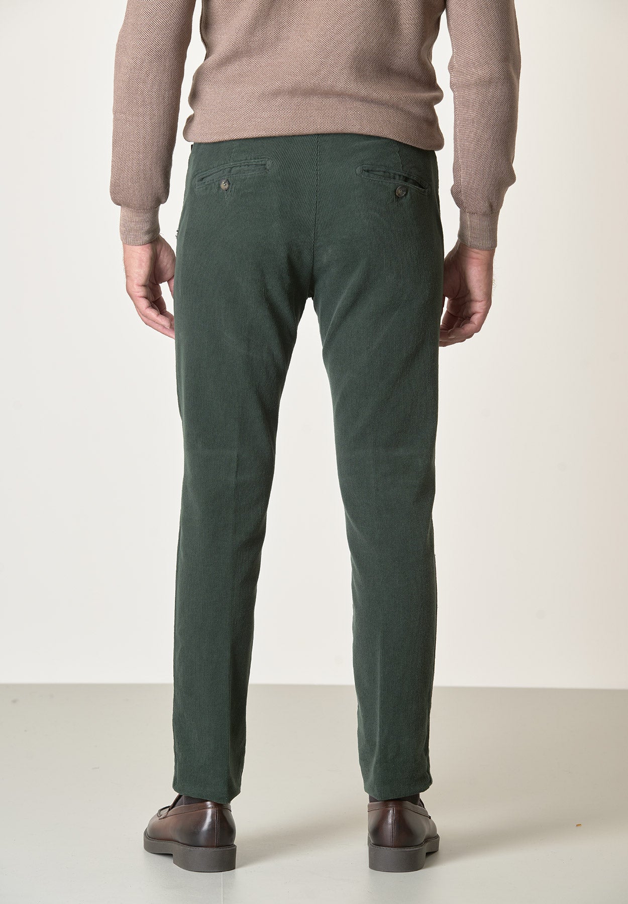 Pantalone verde bosco velluto cotone stretch slim fit-Angelico