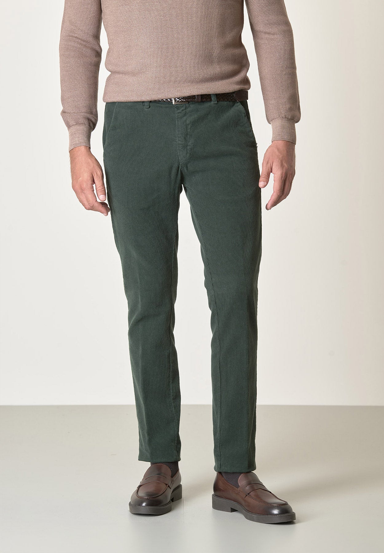 Pantalone verde bosco velluto cotone stretch slim fit-Angelico