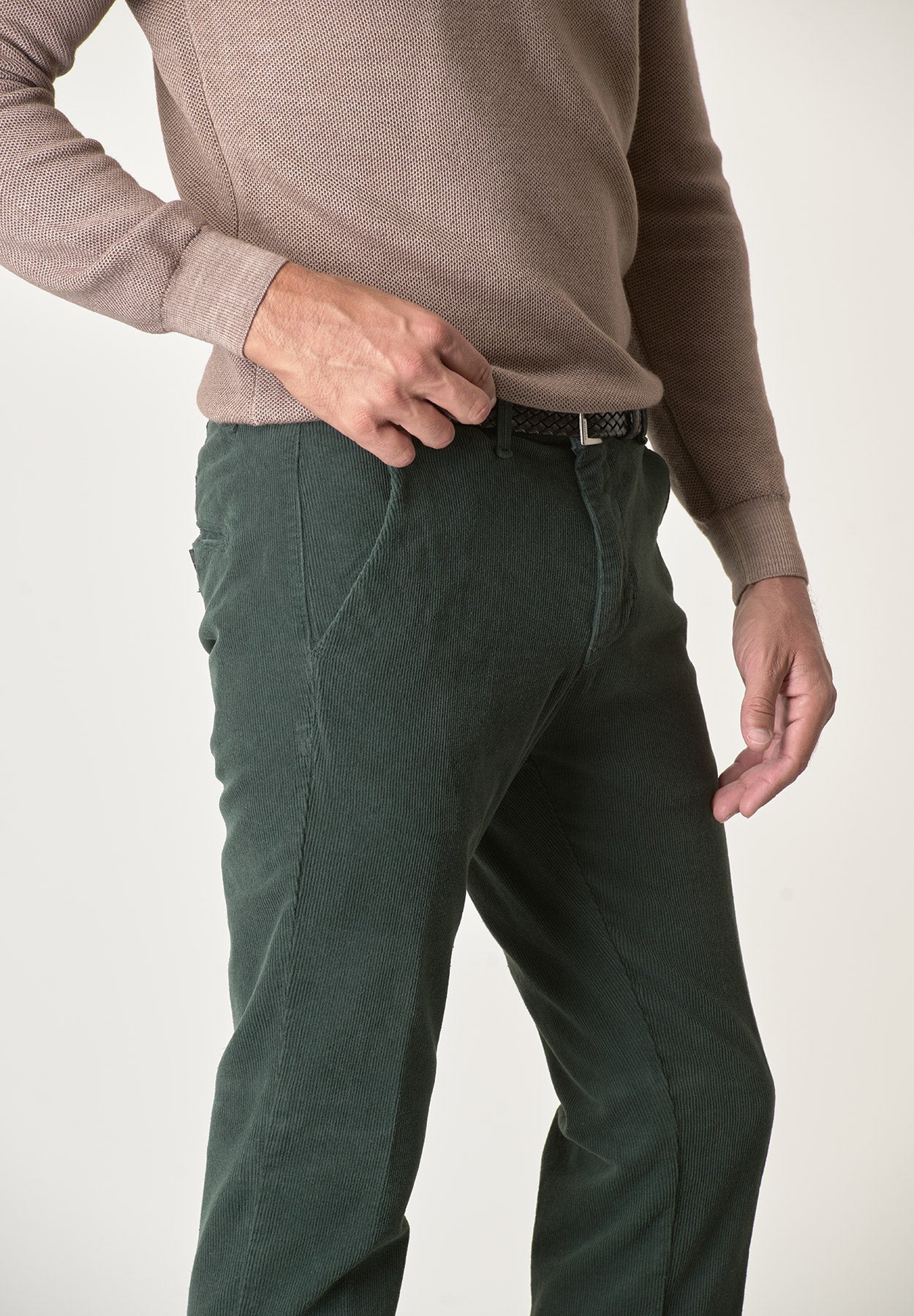 Pantalone verde bosco velluto cotone stretch slim fit-Angelico