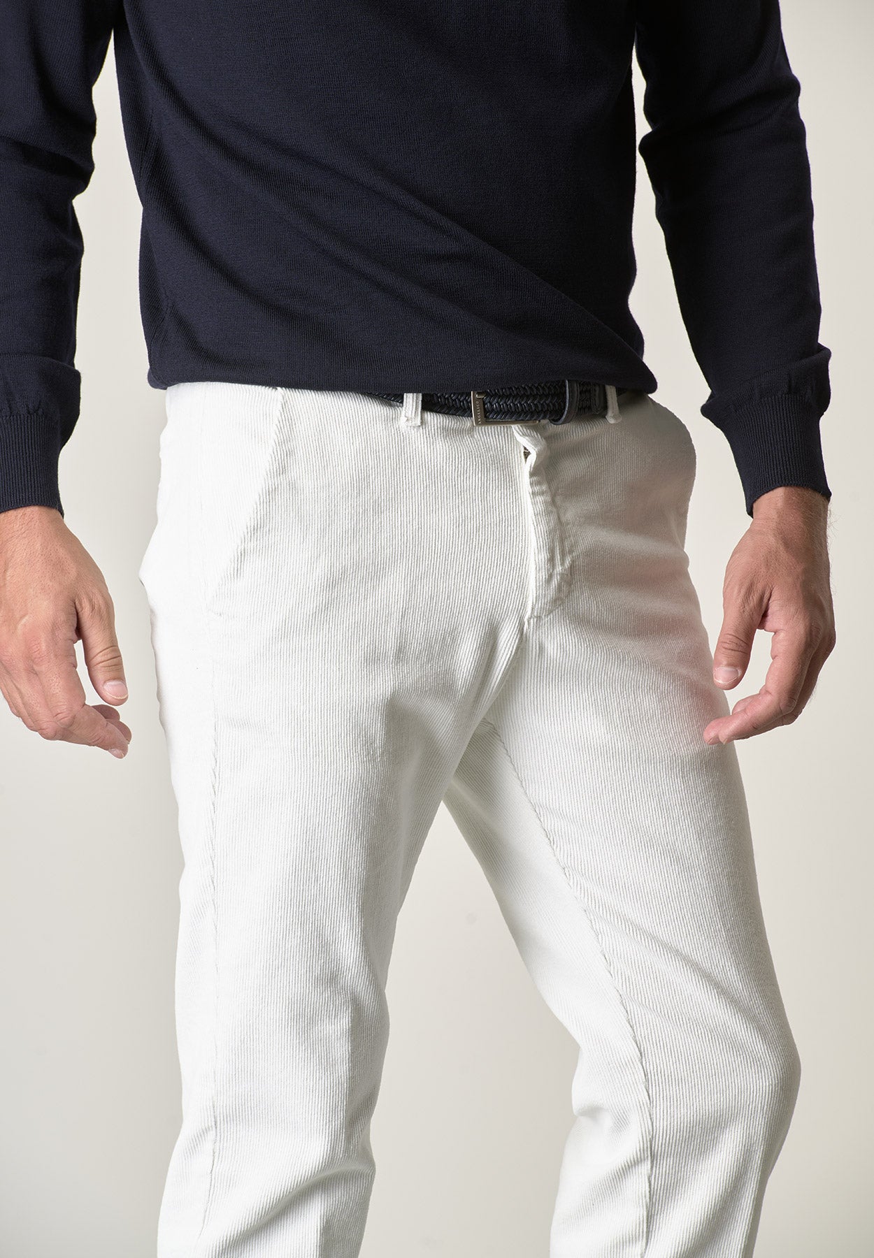 Pantalone panna velluto cotone stretch slim fit-Angelico