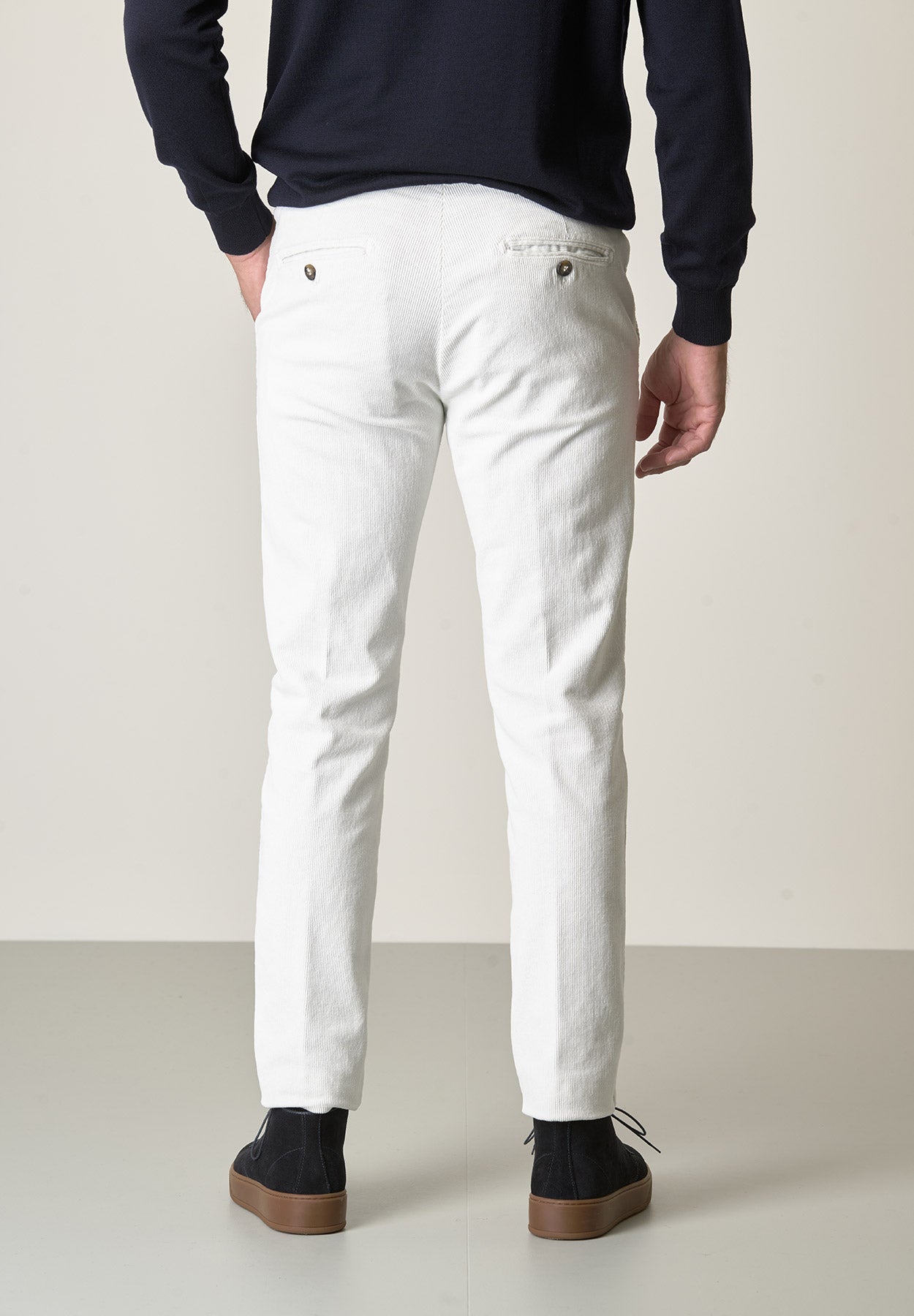 Pantalone panna velluto cotone stretch slim fit-Angelico