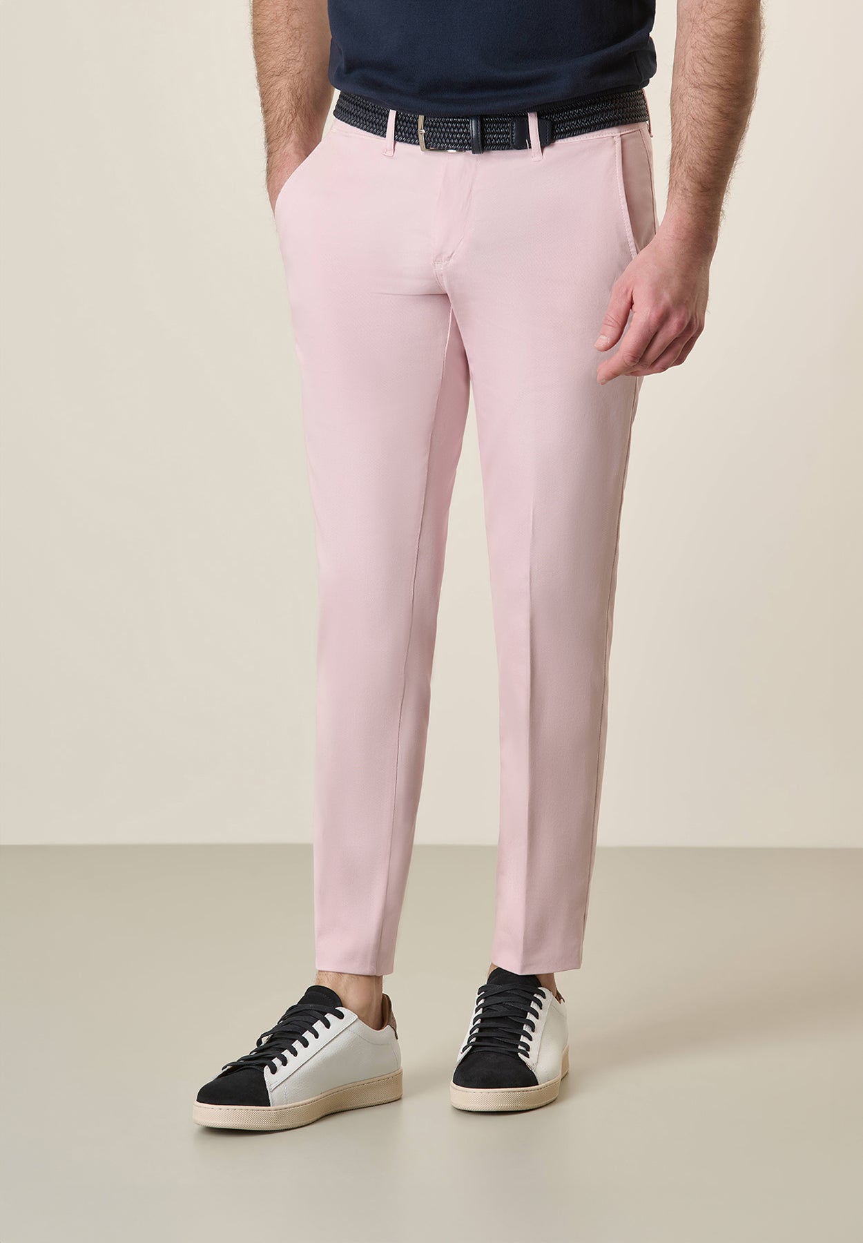 Rosa Hose mit Stretch-Baumwolle und Tricotina-Muster im Slim Fit