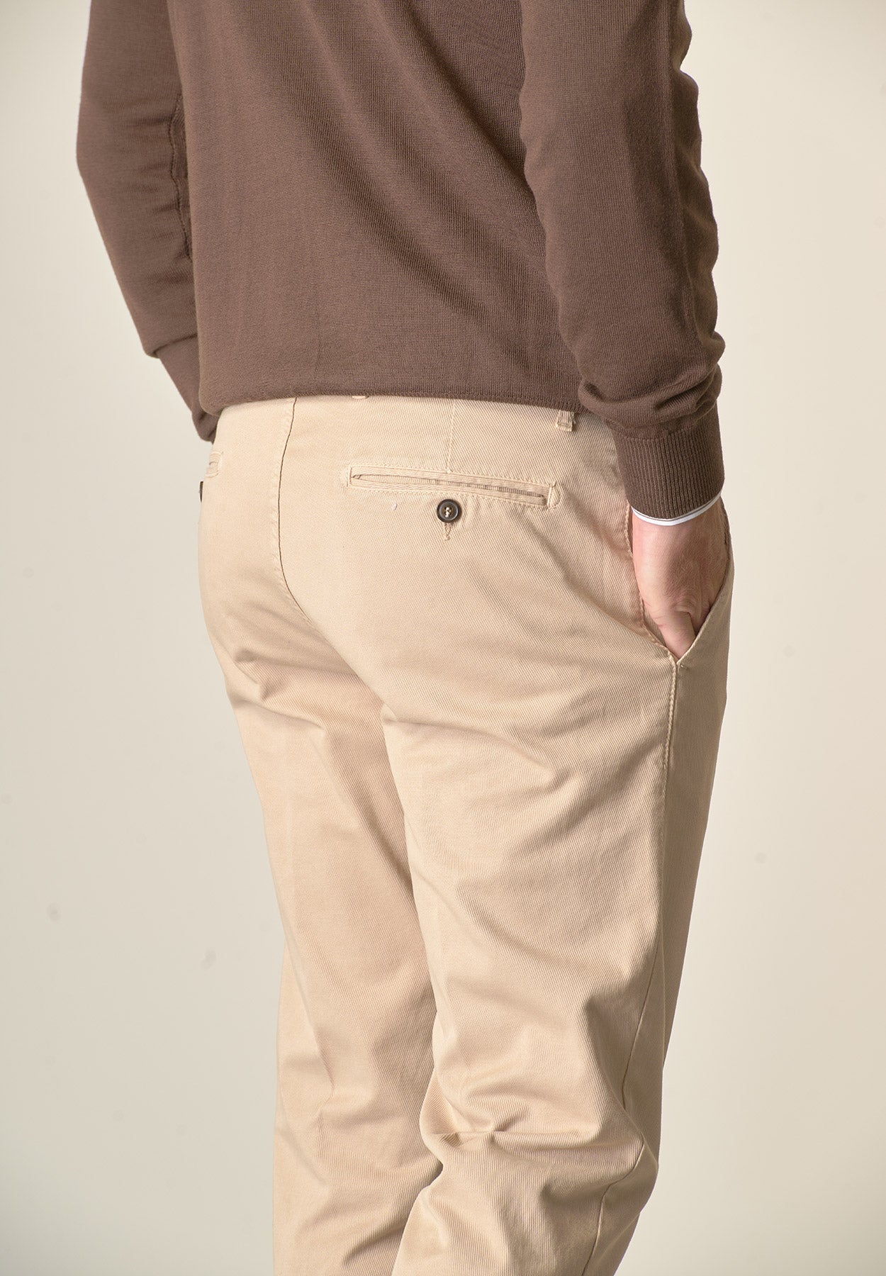 Pantalone beige tricotina cotone stretch regular fit-Angelico