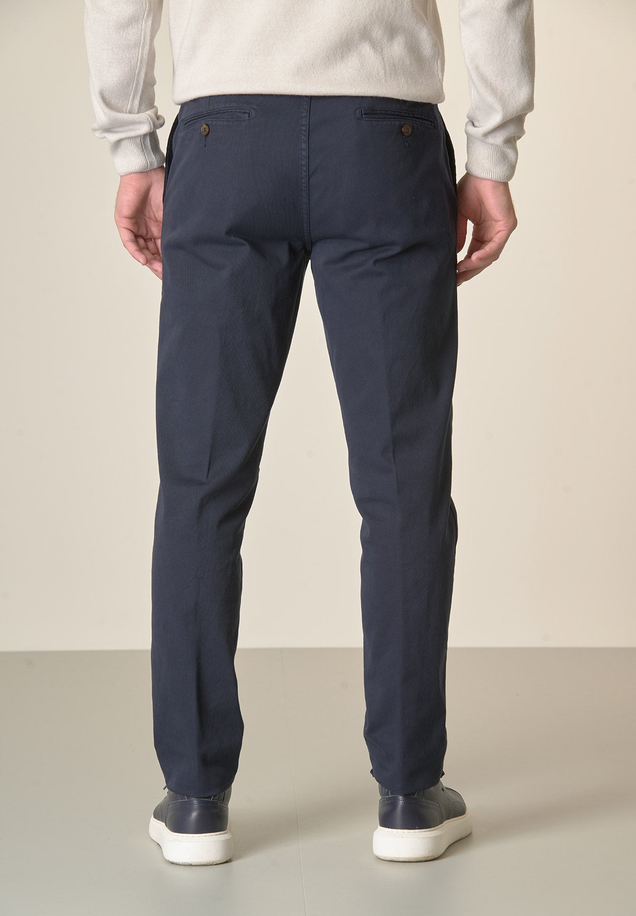 Pantalone blu tricotina cotone stretch regular fit-Angelico
