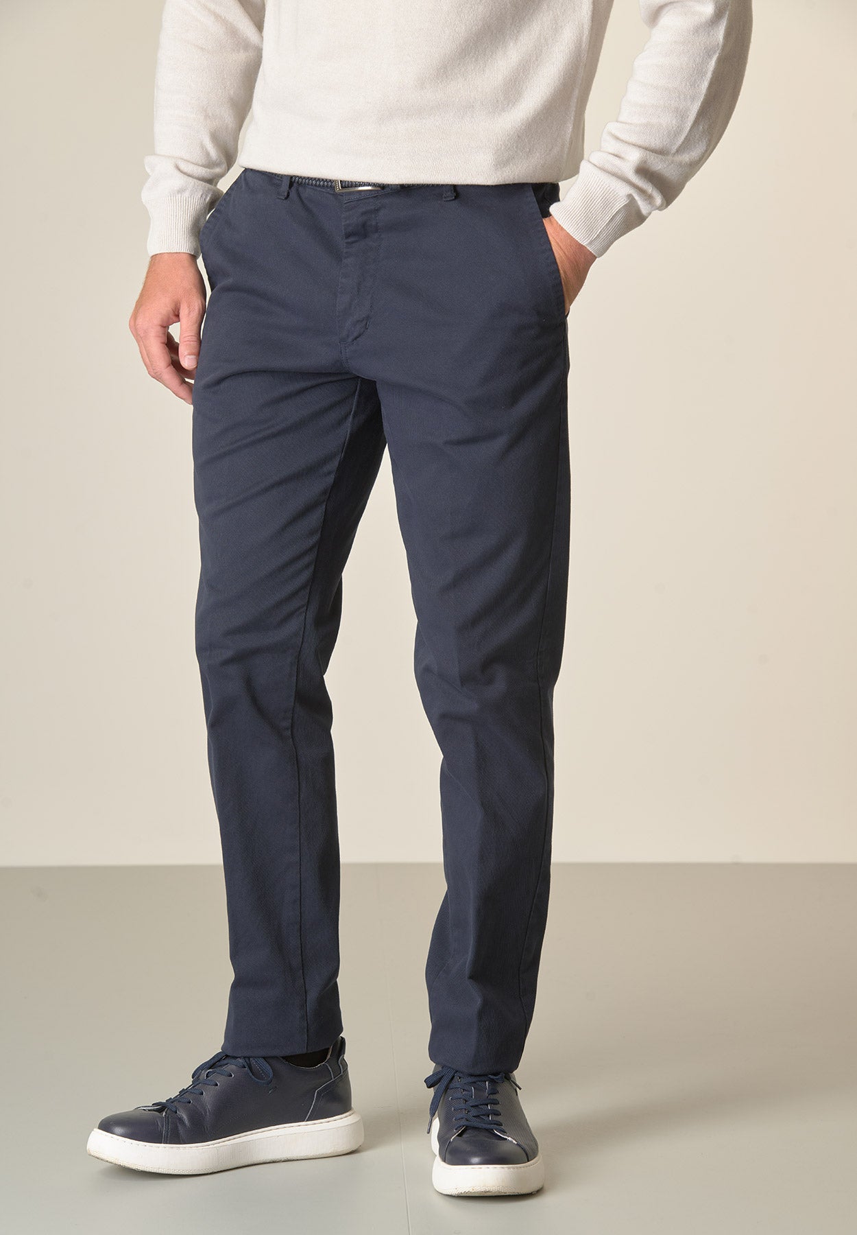 Pantalone blu tricotina cotone stretch regular fit-Angelico