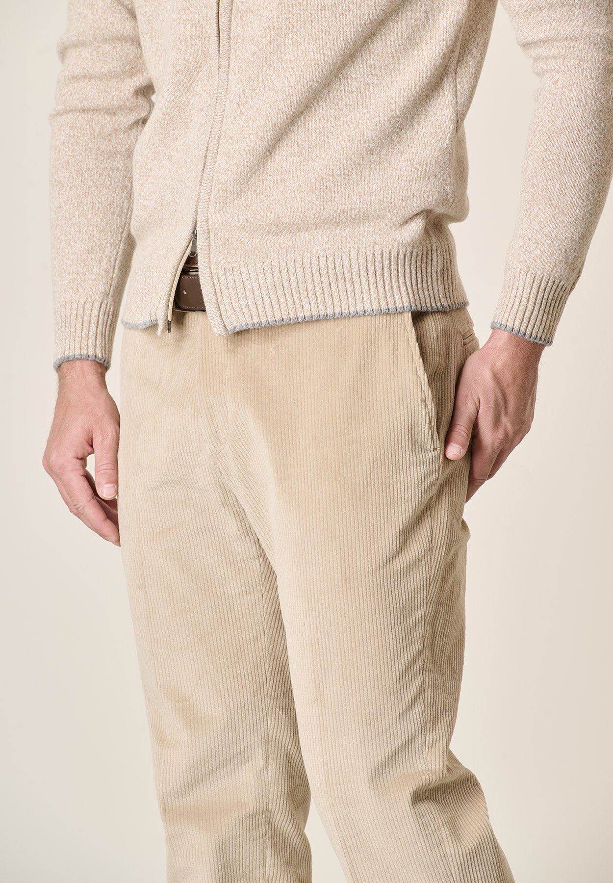 Pantalone beige velluto coste larghe custom fit-Angelico