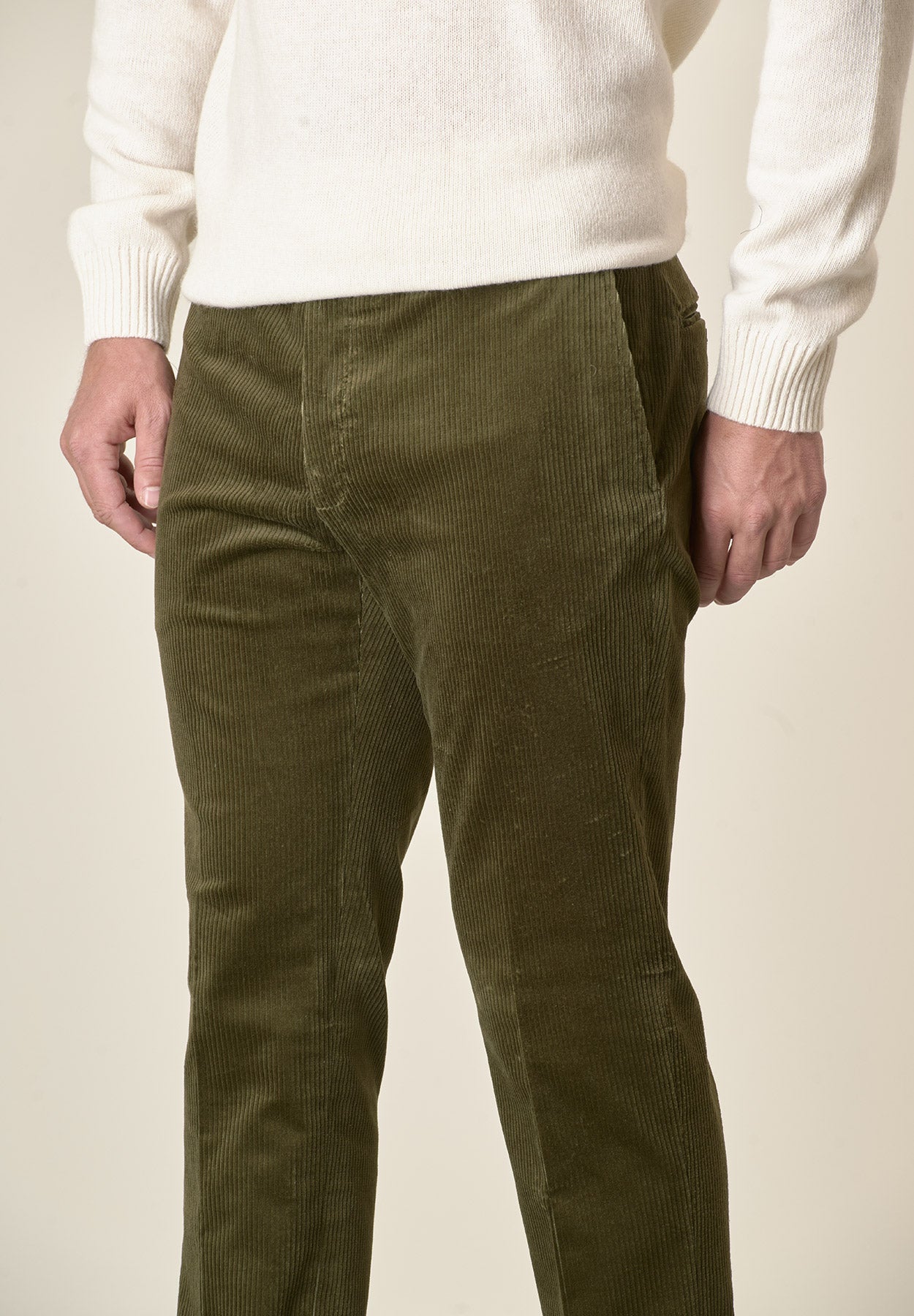 Pantalone verde velluto coste larghe custom fit-Angelico