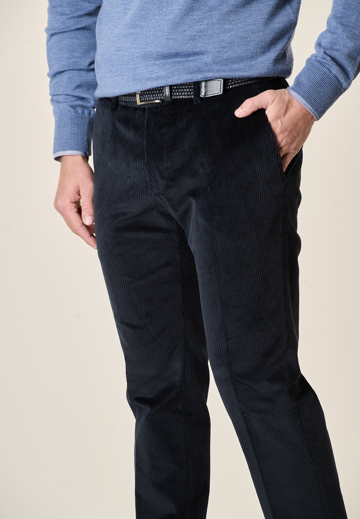 Pantalone blu velluto coste larghe custom fit-Angelico