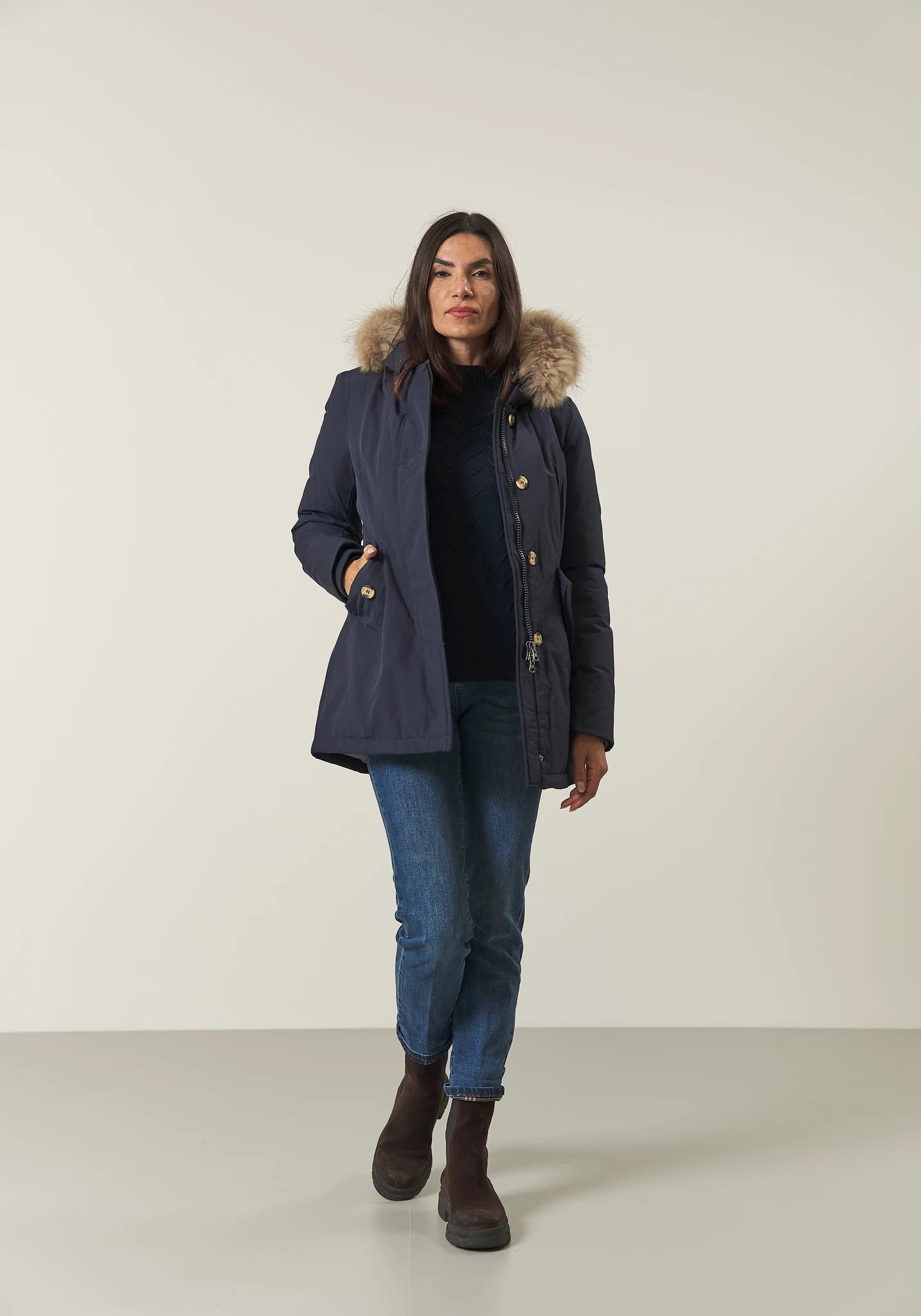 Parka blu con pelliccia staccabile