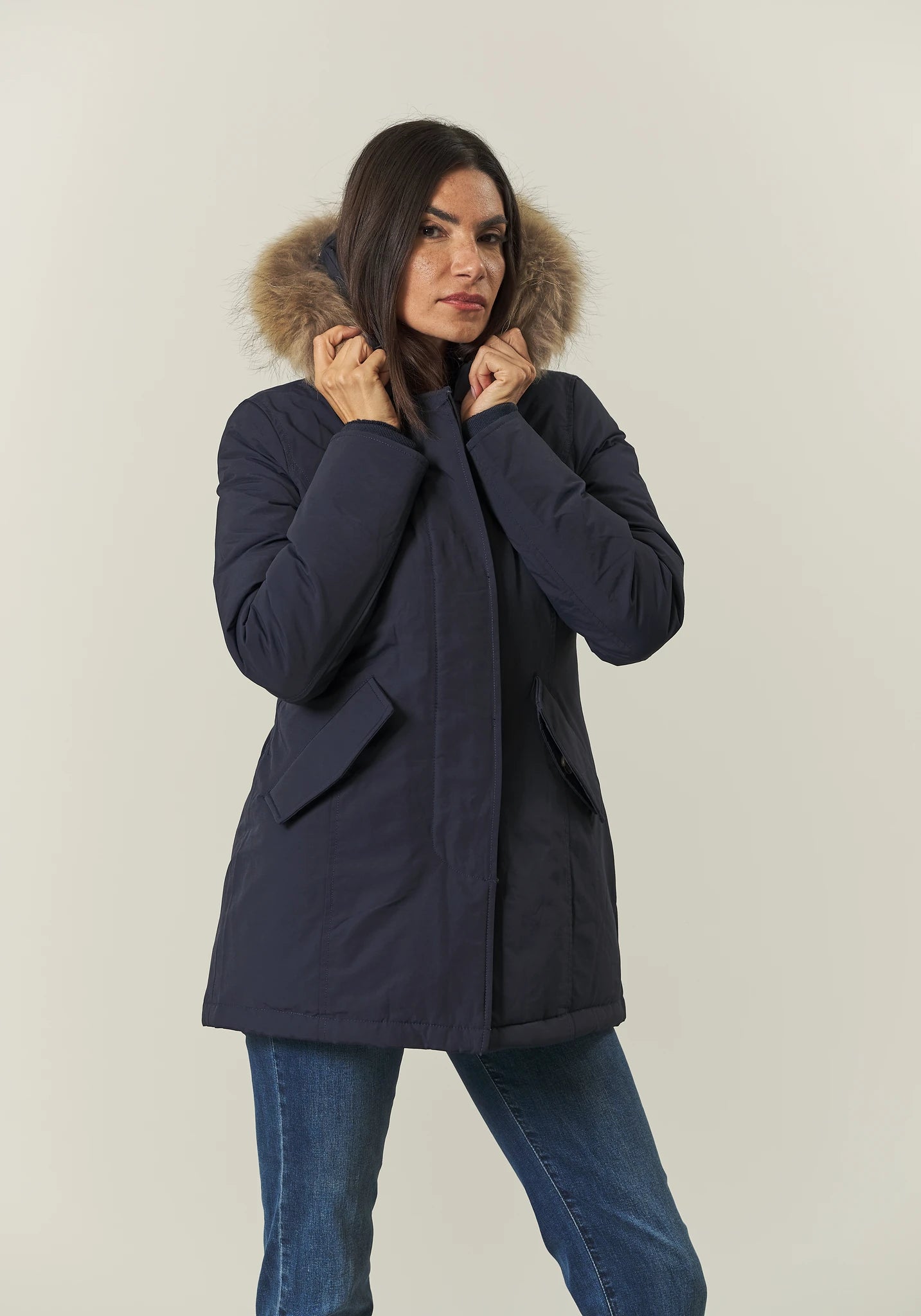 Parka blu con pelliccia staccabile