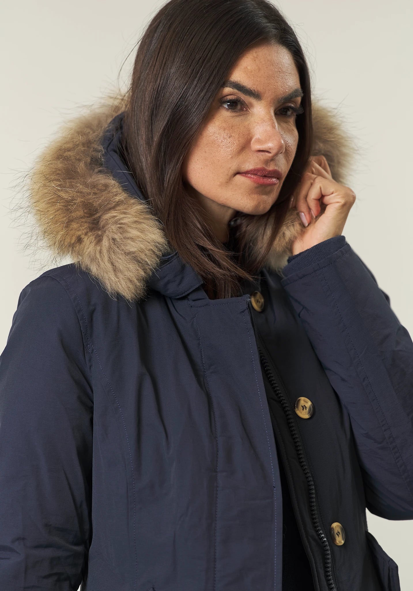 Parka blu con pelliccia staccabile
