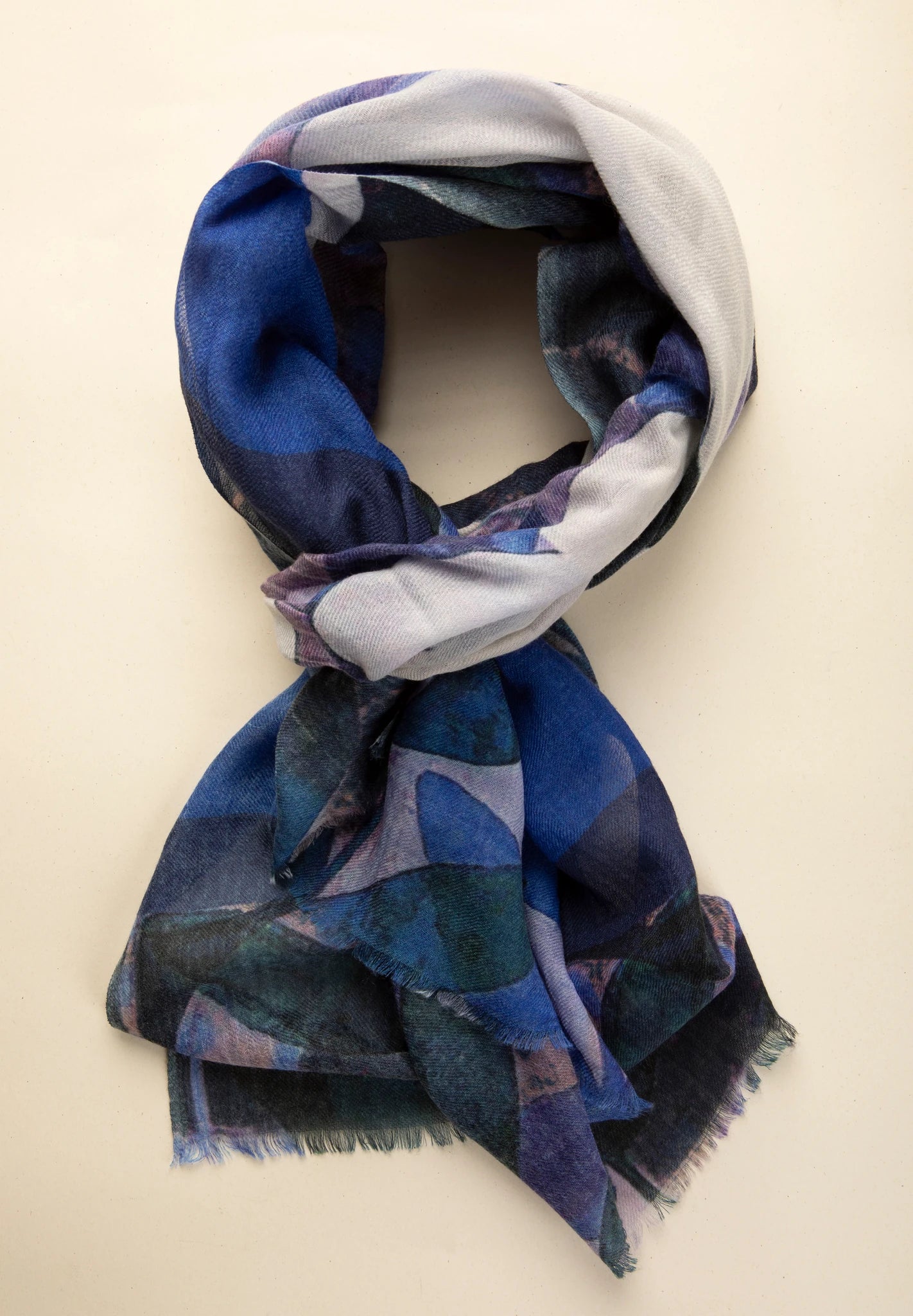 Pashmina blu fantasia fiorata lilla lana Angelico 1