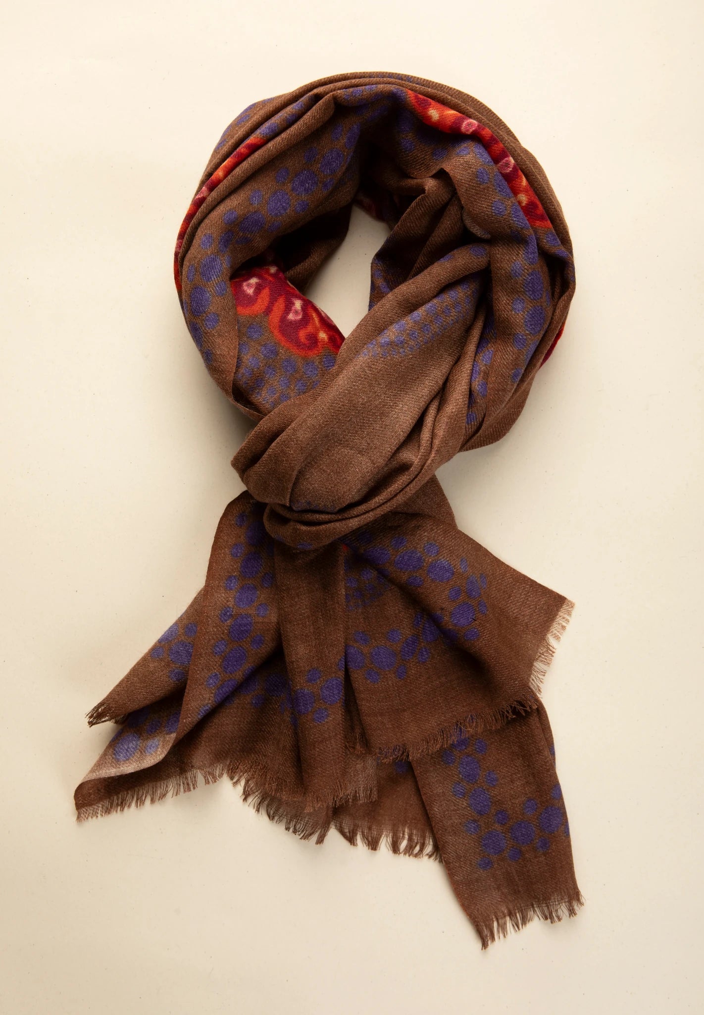 Pashmina marrone fiori rossi lana Angelico 1