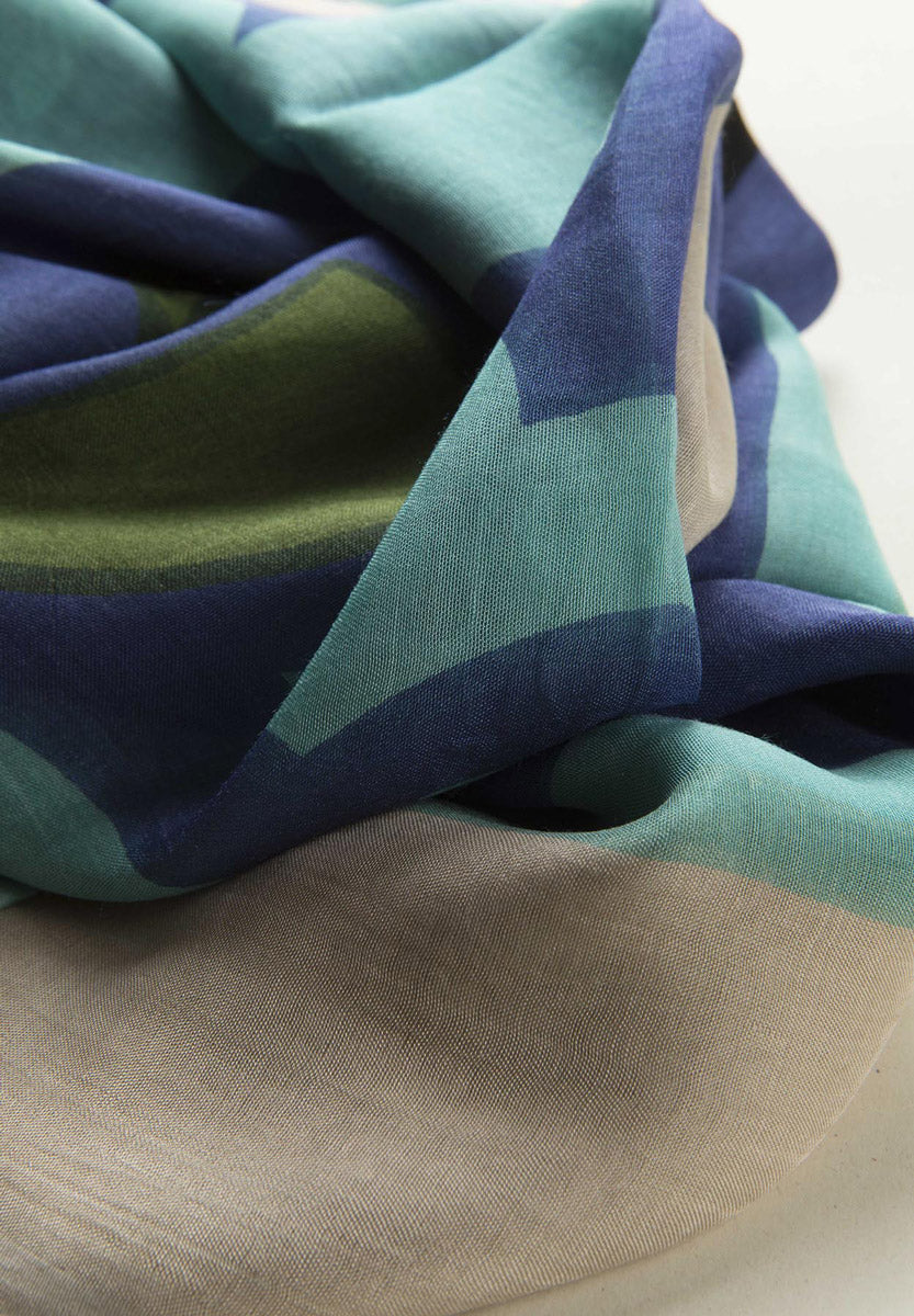 Pashmina beige sky blue abstract fantasy modal silk