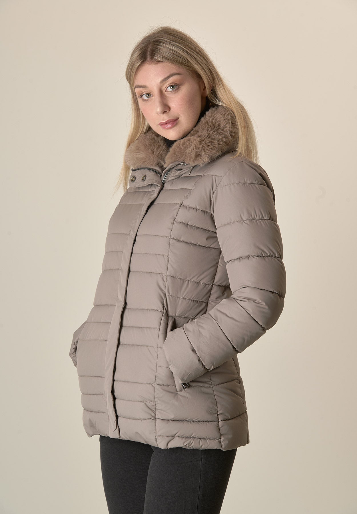 Piumino tortora pelliccia staccabile Angelico - Main Image