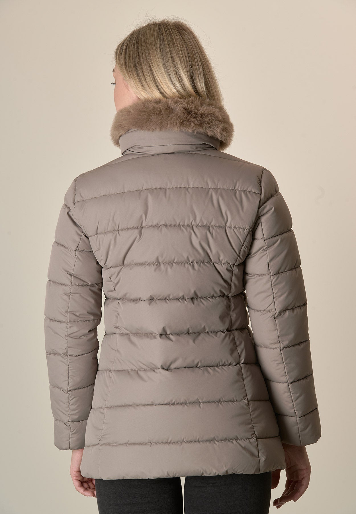 Piumino tortora pelliccia staccabile Angelico