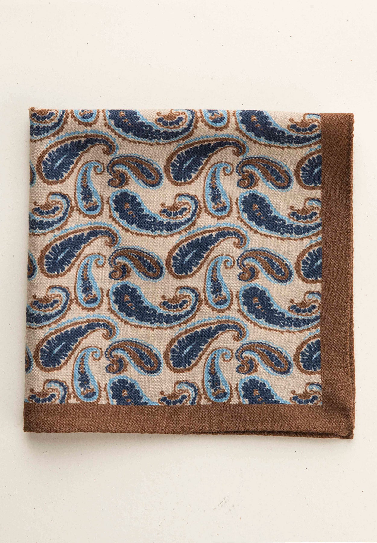 Pochette beige blu fantasia cashmere lana-Angelico