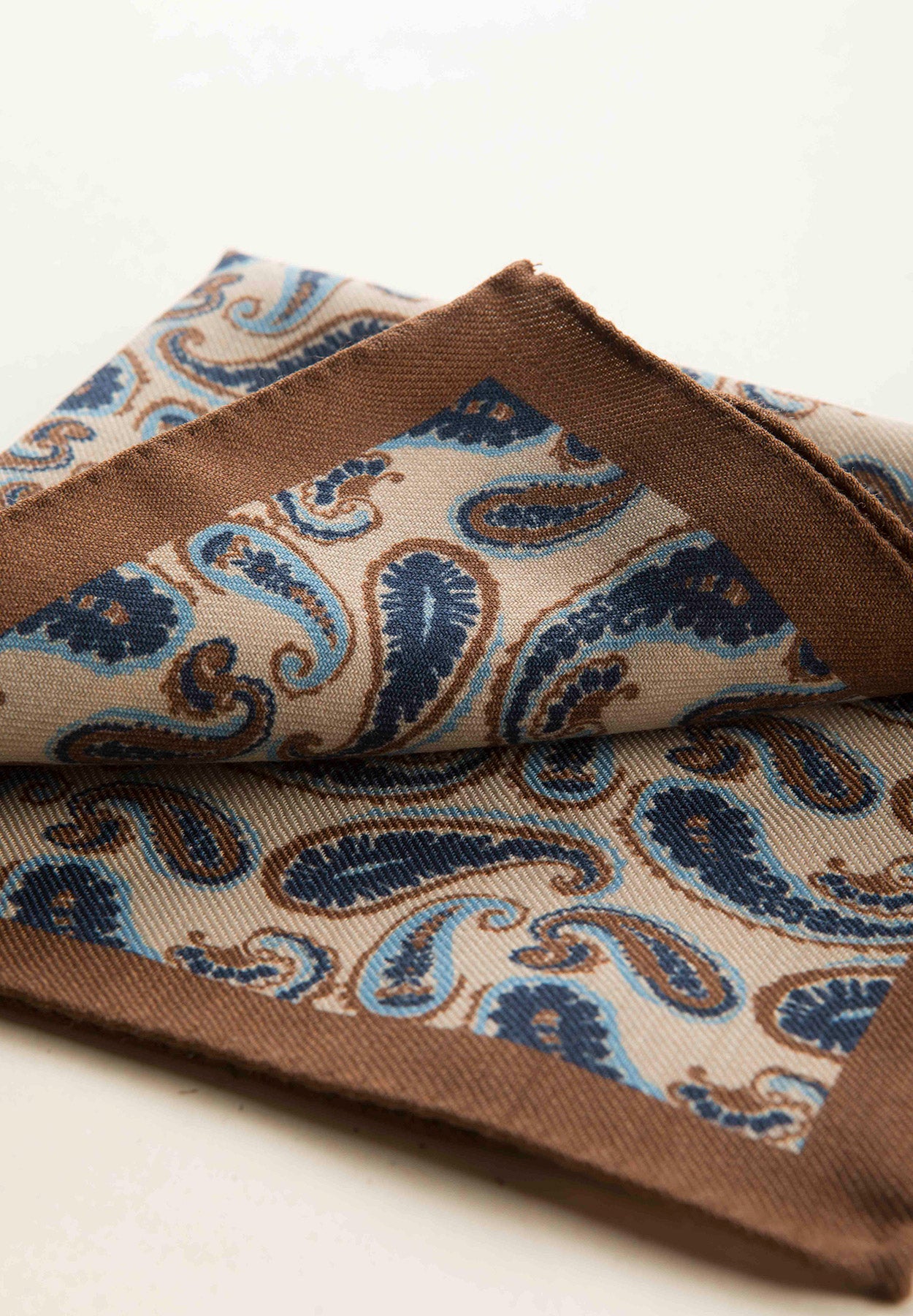 Pochette beige blu fantasia cashmere lana-Angelico
