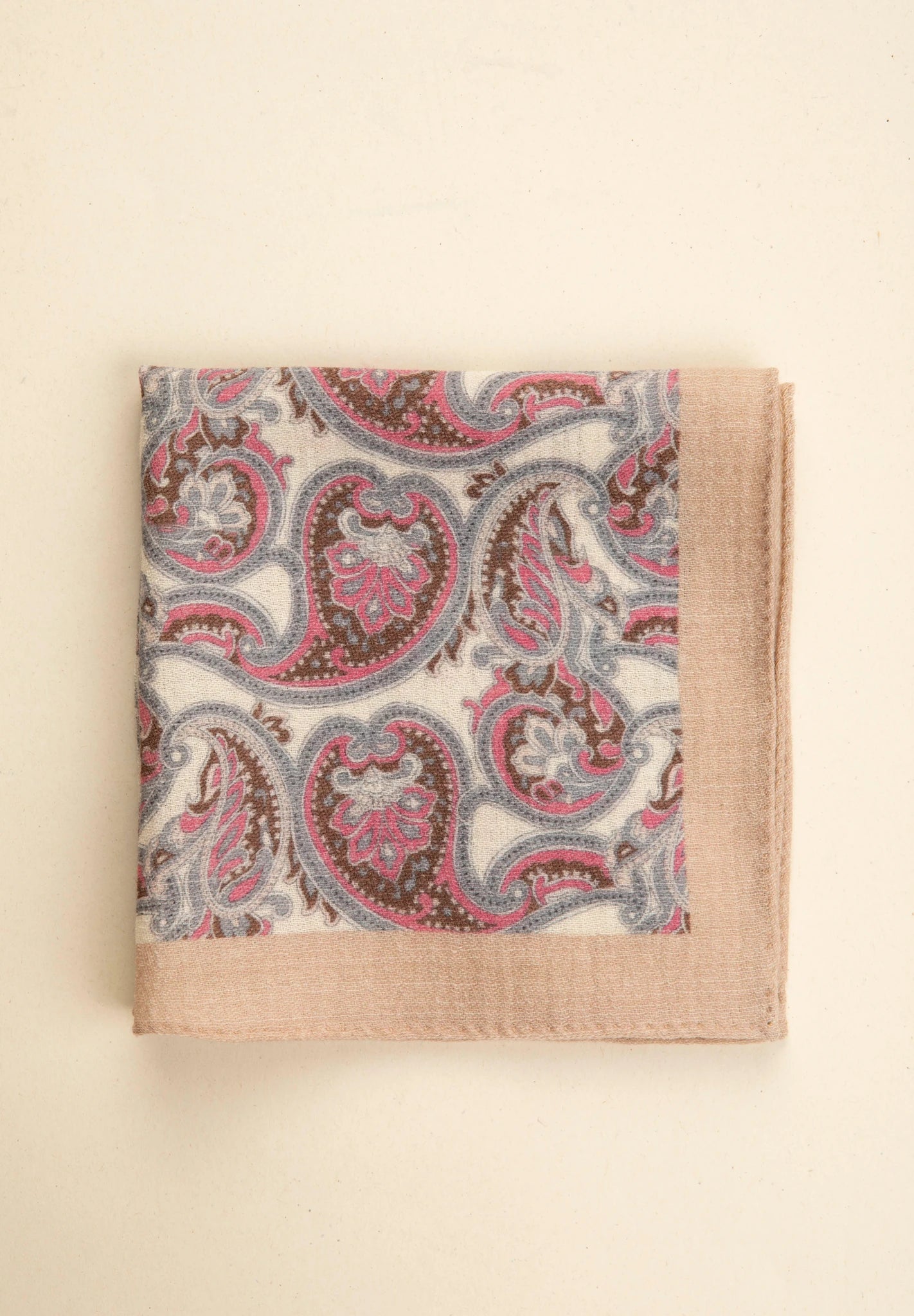 Beige wool clutch bag with Greek paisley pink brown Angelico 1