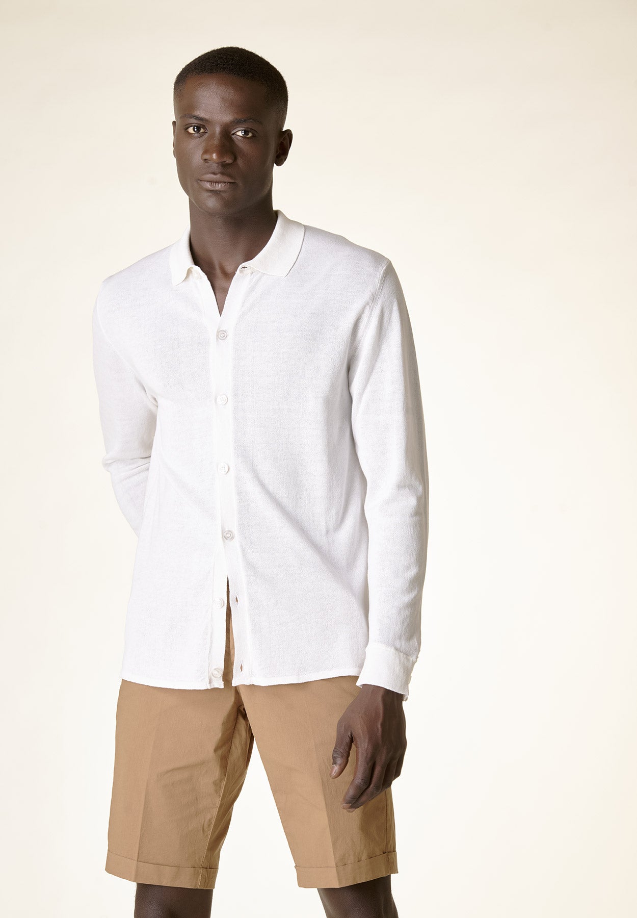 Polo camicia bianca cotone crepe-Angelico