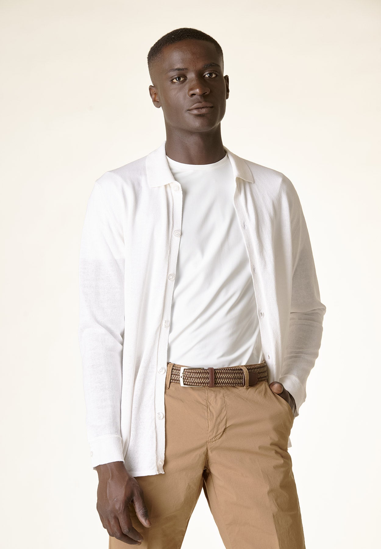 Polo camicia bianca cotone crepe-Angelico
