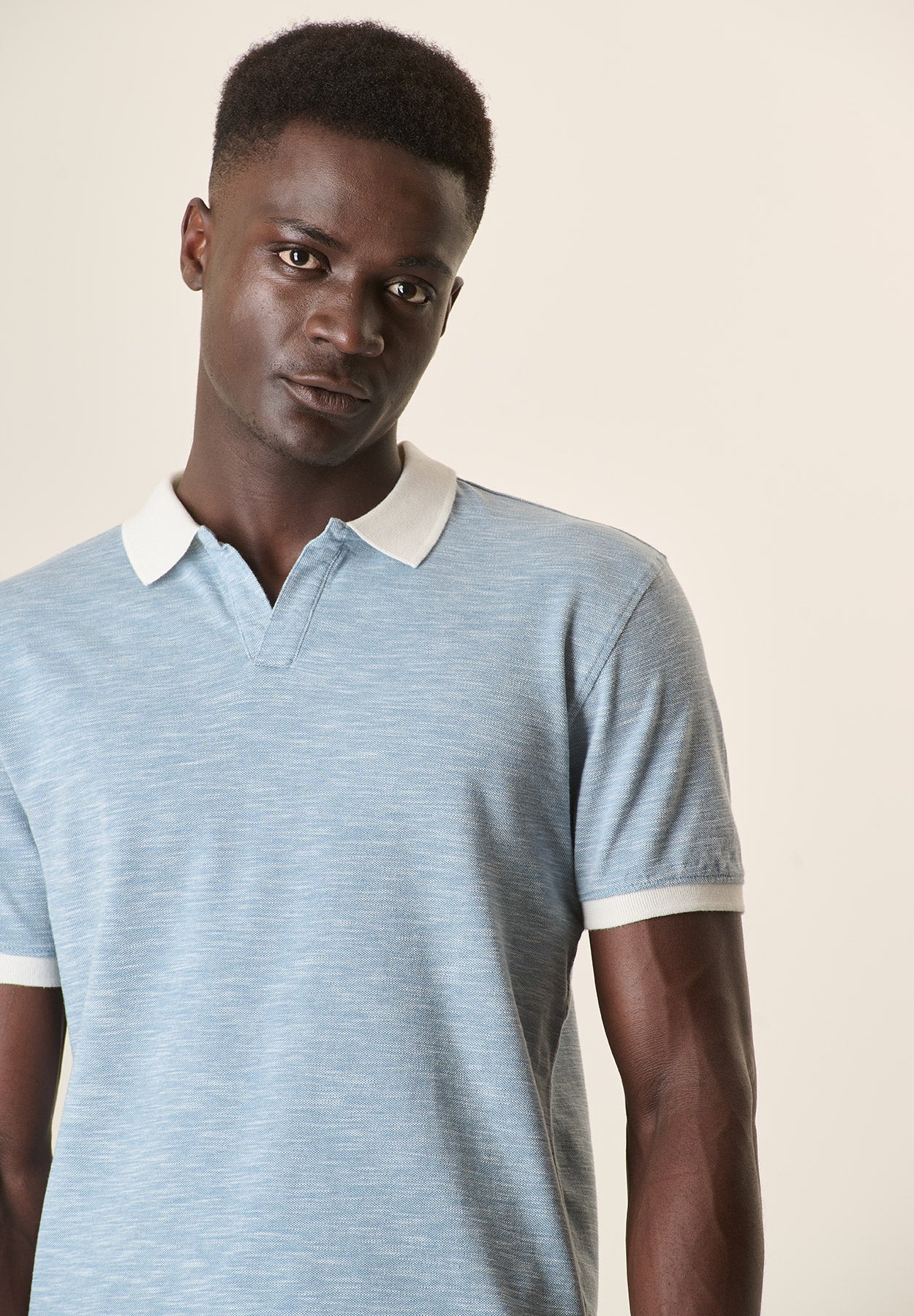 Polo azzurro cotone slub derby