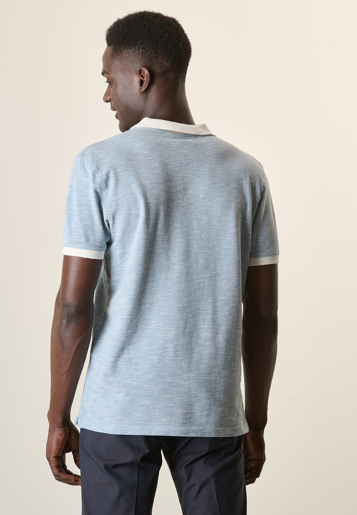 Polo azzurro cotone slub derby