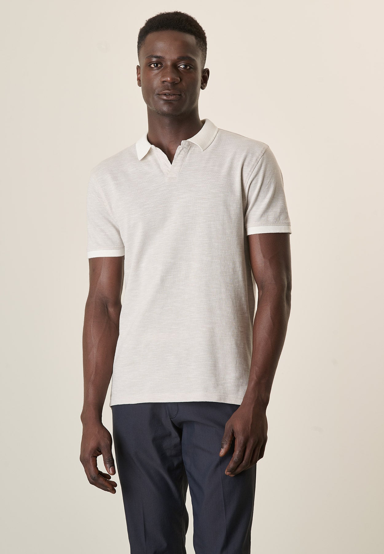 Polo azzurro cotone slub derby