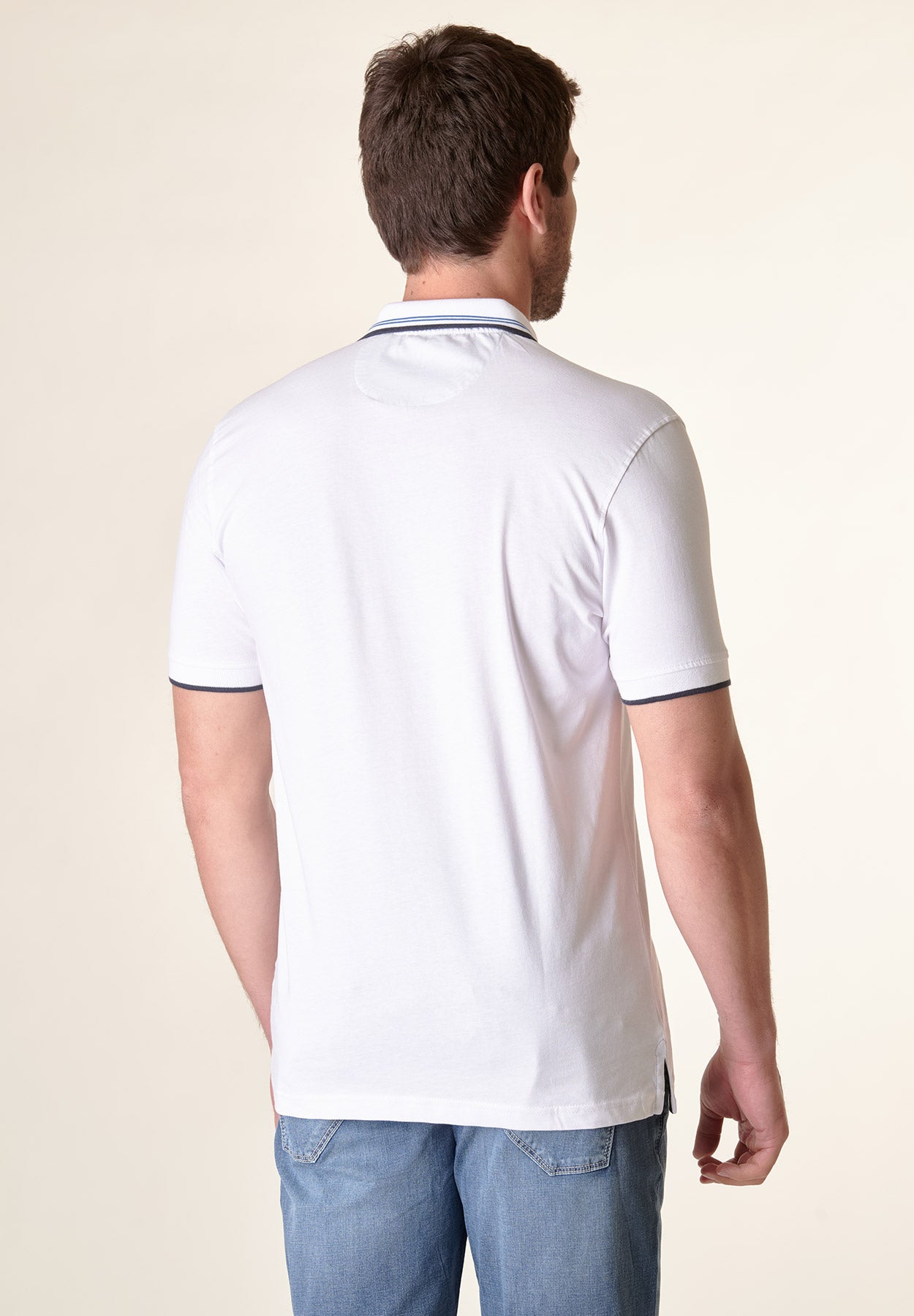 Polo bianca jersey cotone dettaglio righe-Angelico