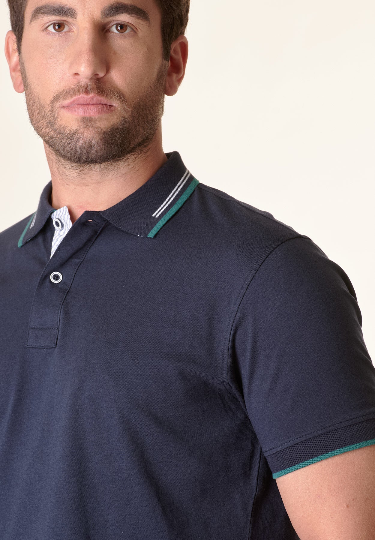 Polo blu jersey cotone dettaglio righe-Angelico