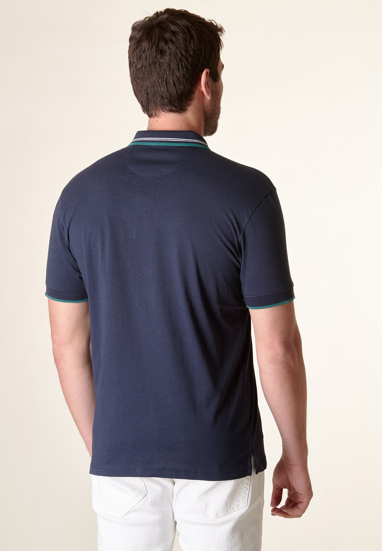 Polo blu jersey cotone dettaglio righe-Angelico