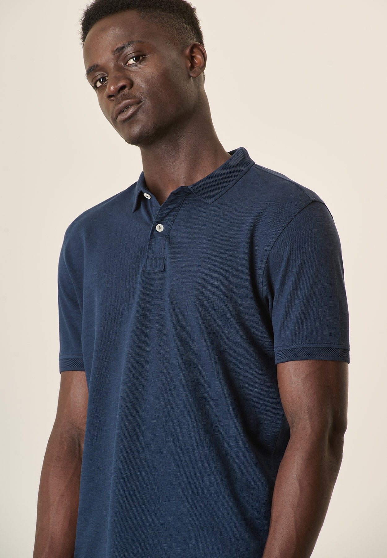 Polo blu cotone slub