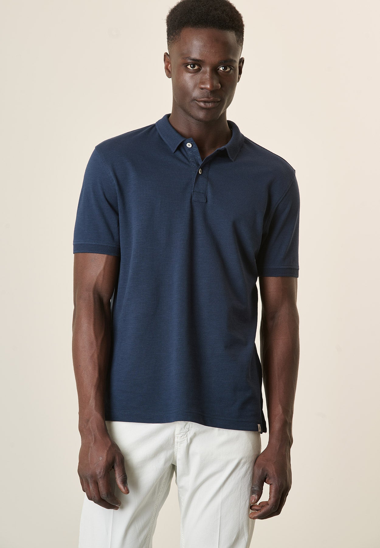 Polo blu cotone slub
