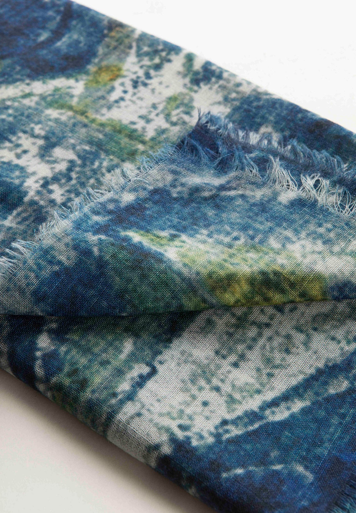 Blue green stole abstract pattern wool fringes Angelico 3
