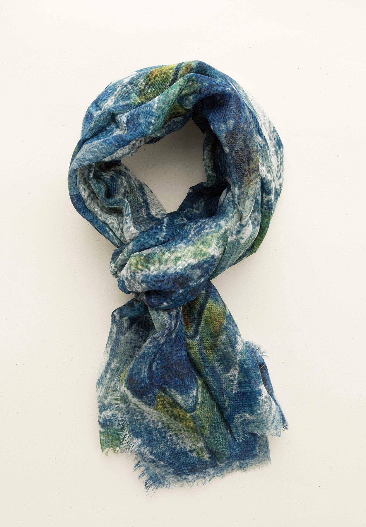 Blue green stole abstract pattern wool fringes Angelico 1